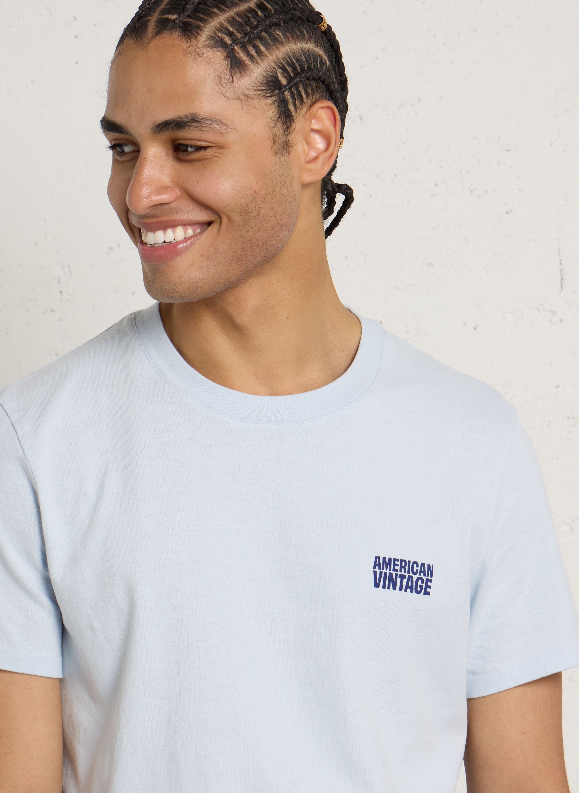 Tee-shirt droit col rond en coton AMERICAN VINTAGE Bleu
