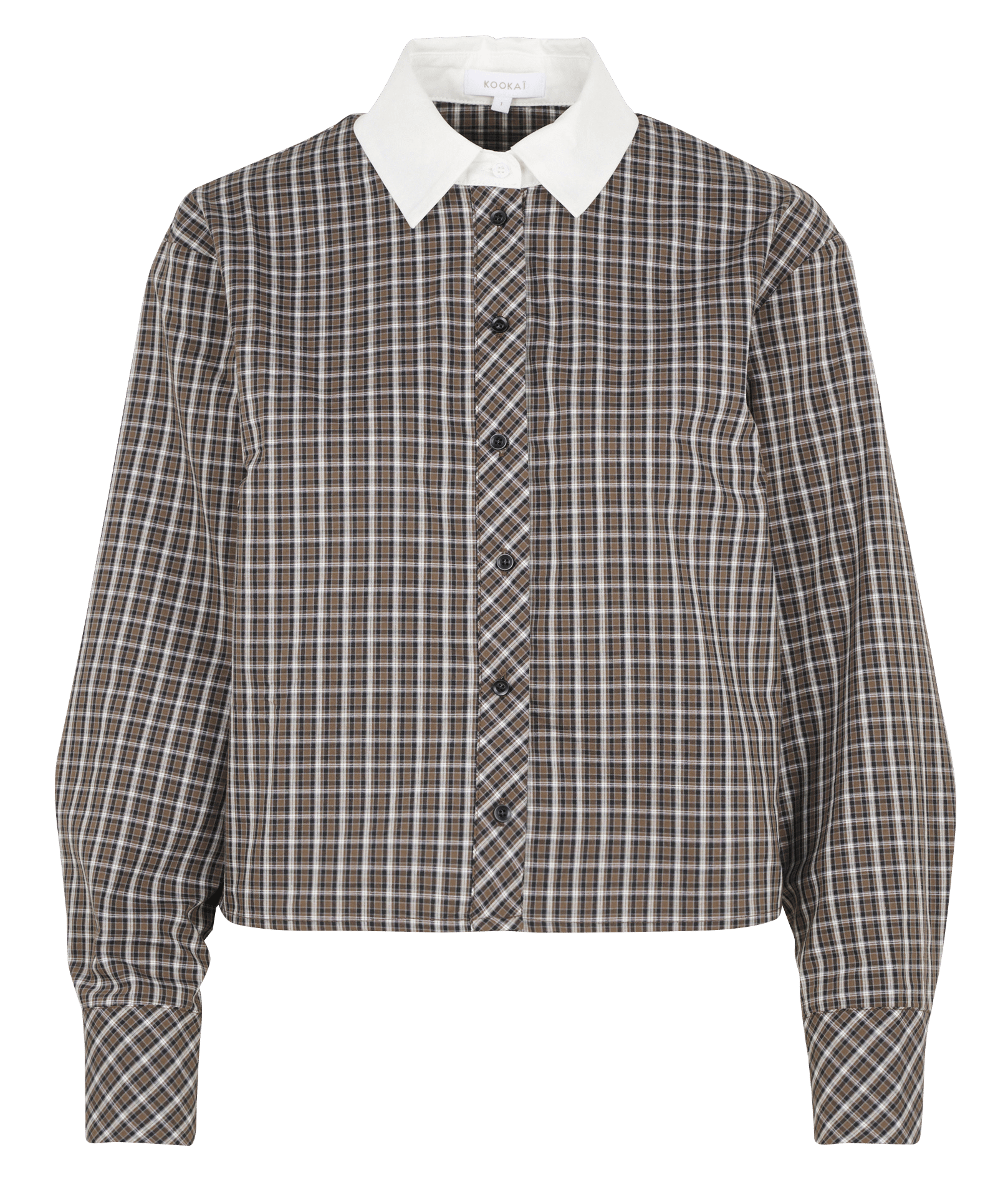 Chemise droite courte col classique à carreaux en coton KOOKAI Marron