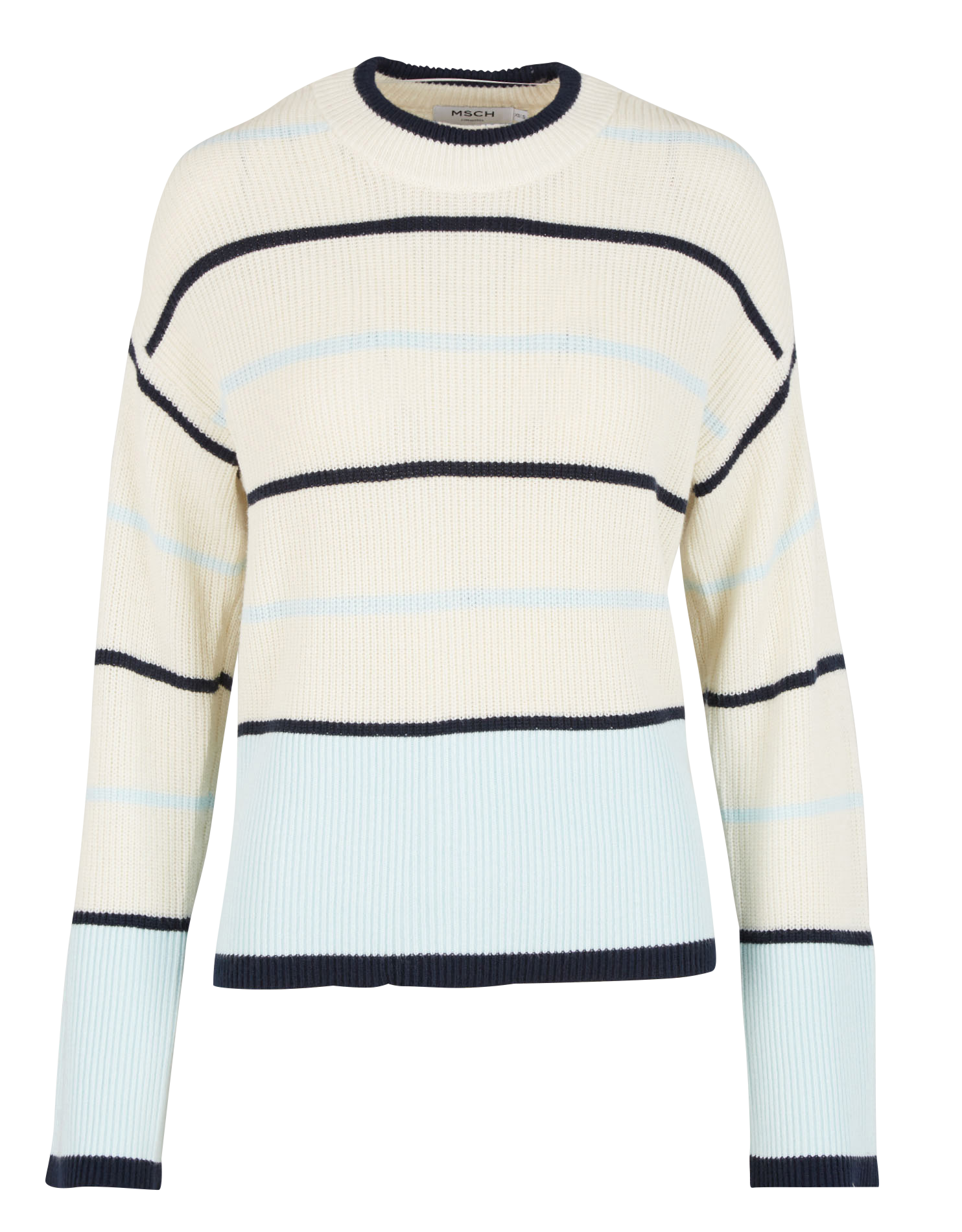 Pull col rond rayé en maille mélangée  MOSS COPENHAGEN Blanc