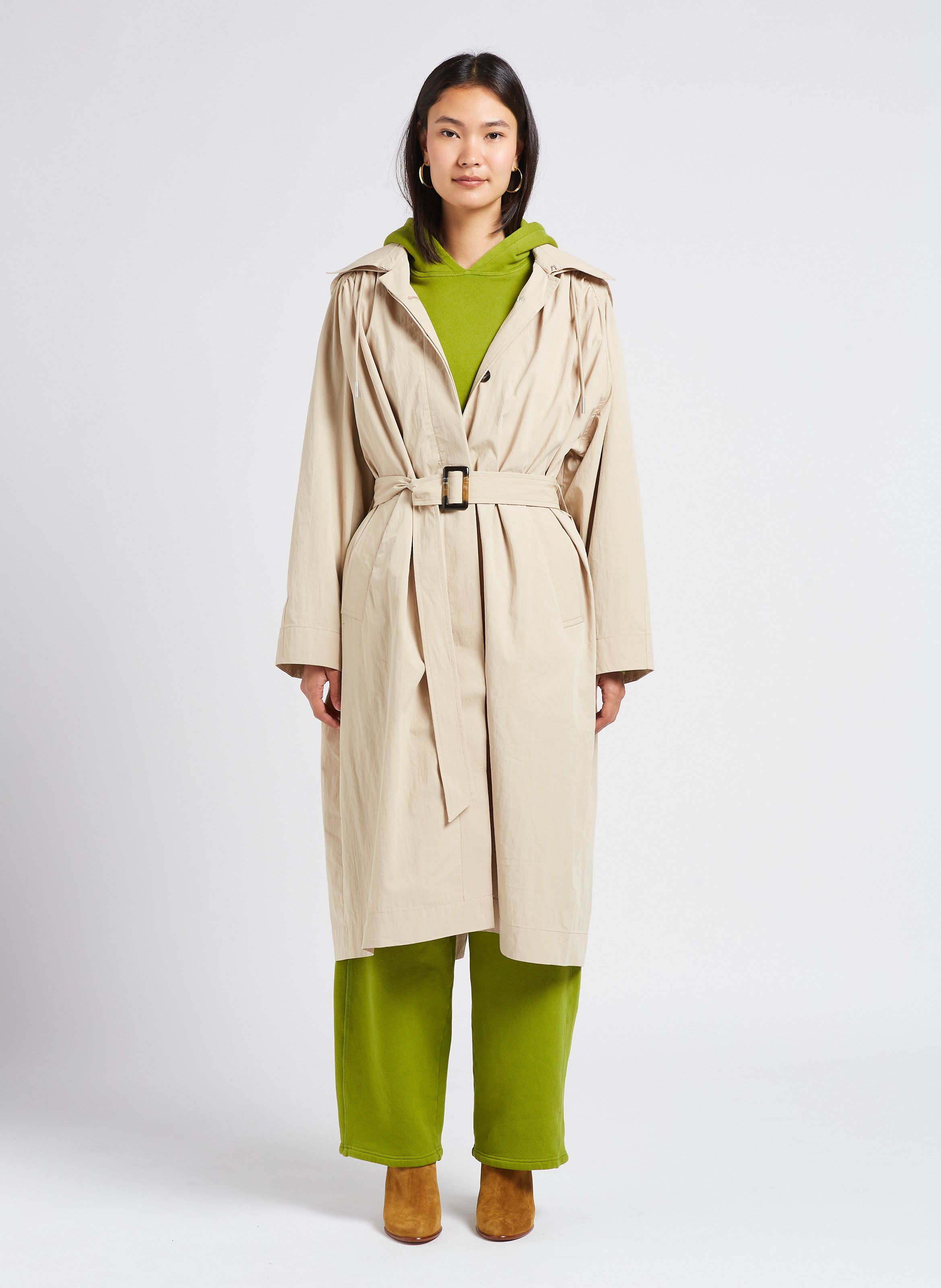 Trench col classique en coton m lang Beige