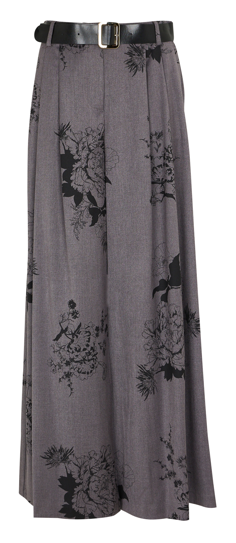 Wijde broek met print en ceintuur Grijs