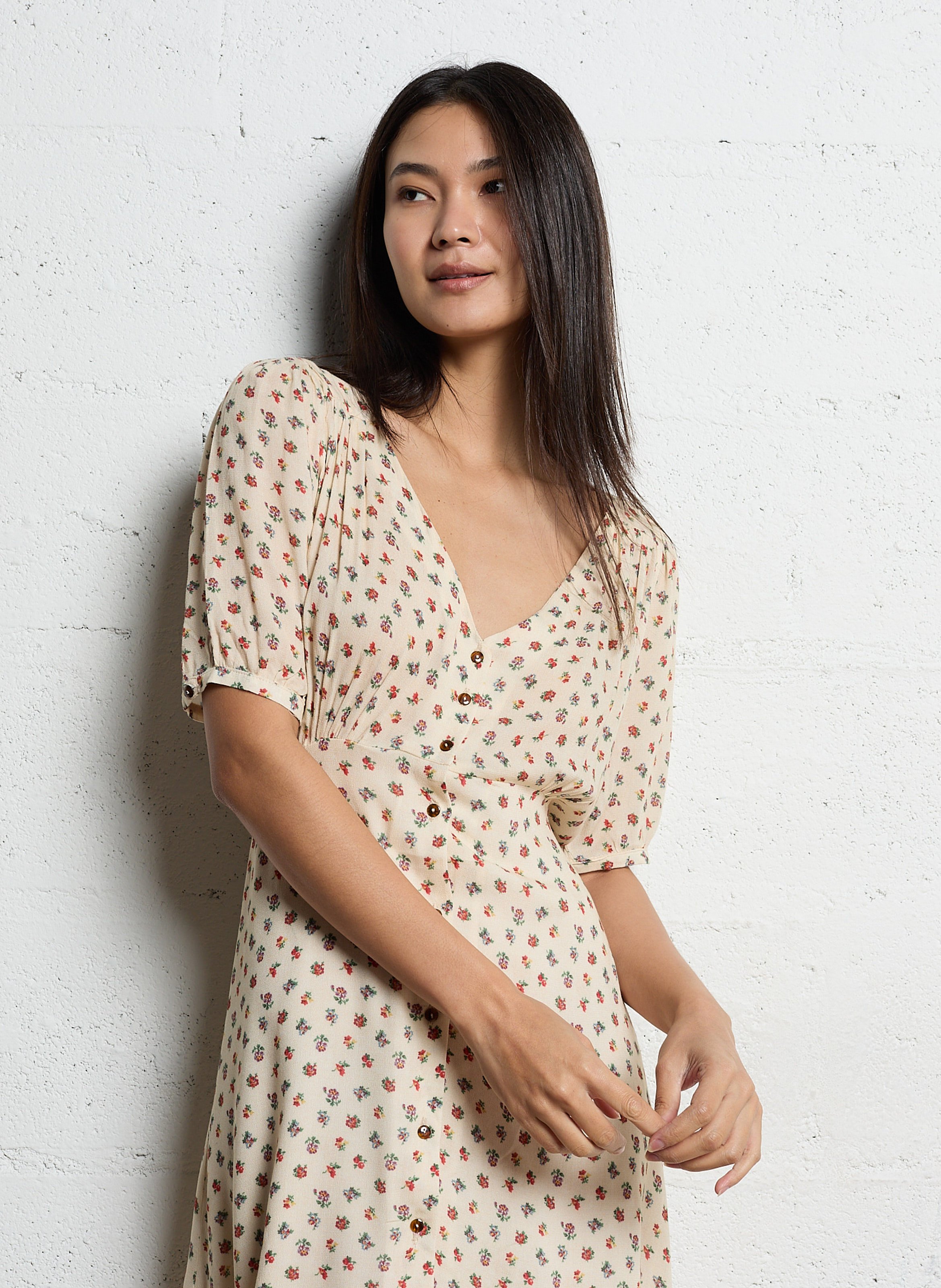 Robe courte cintrée col V EMILE ET IDA Beige