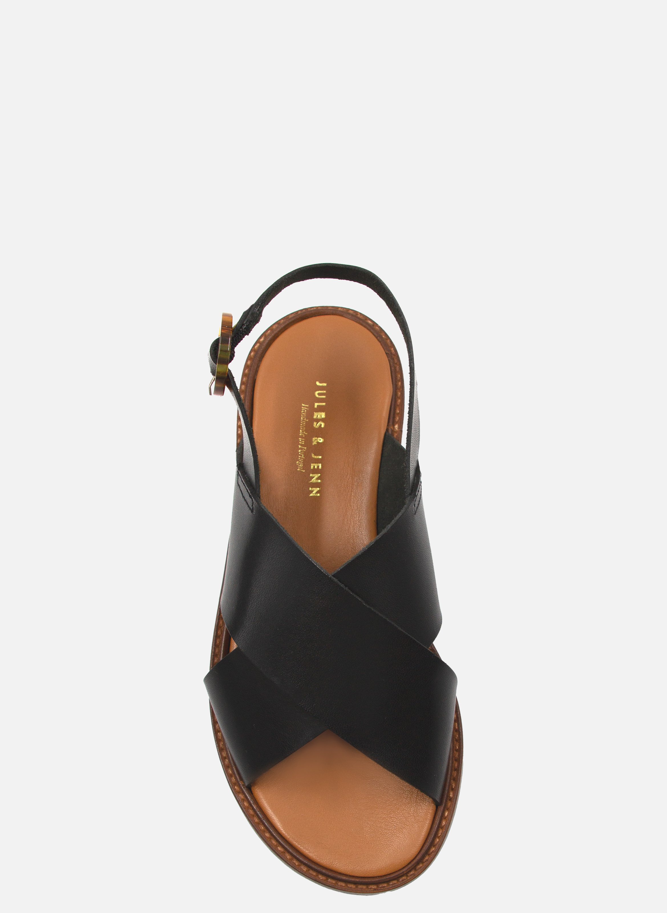 Flat sandals with tortoiseshell buckle in smooth leather JULES & JENN Black