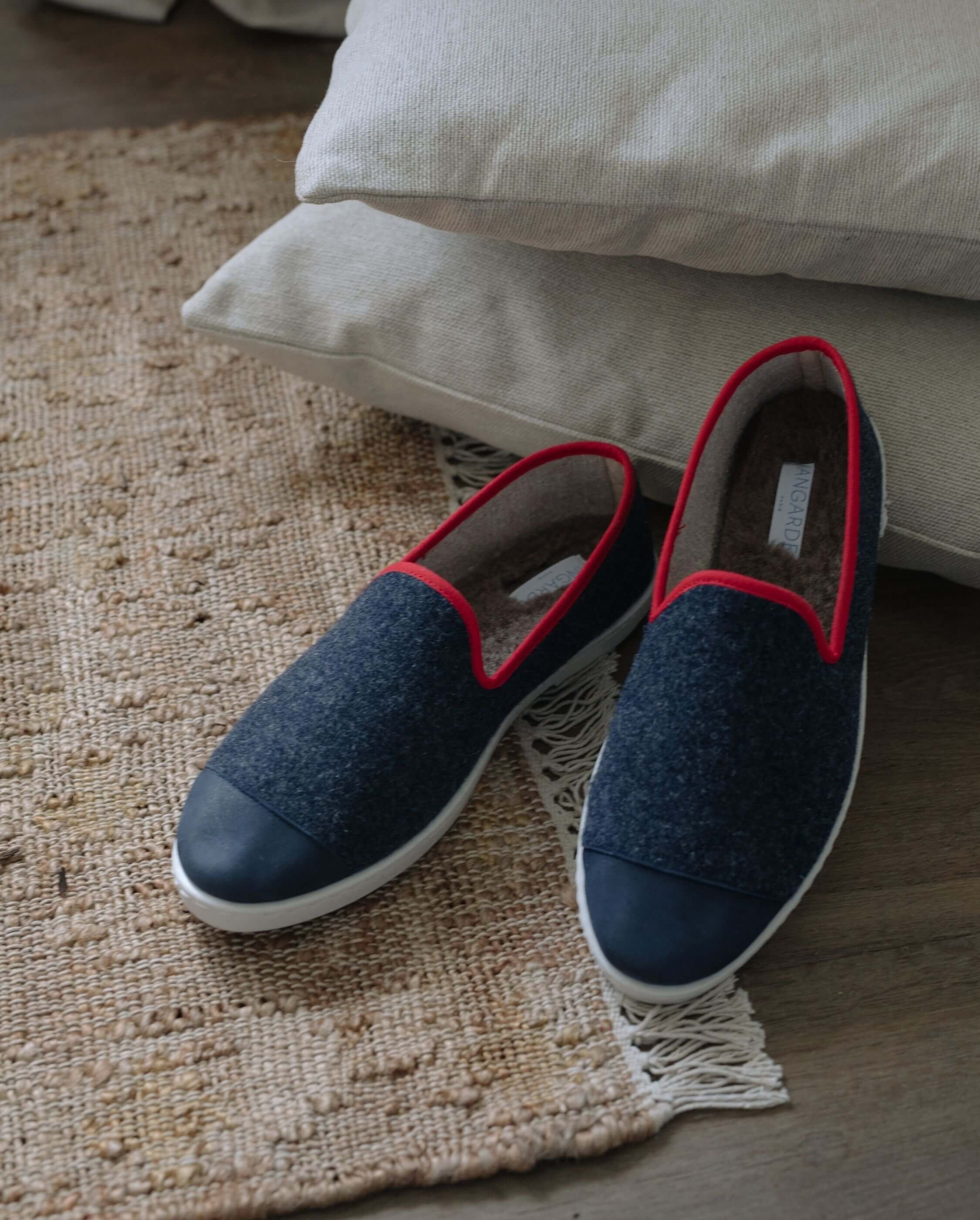 Men's wool slippers, navy red ANGARDE Blue