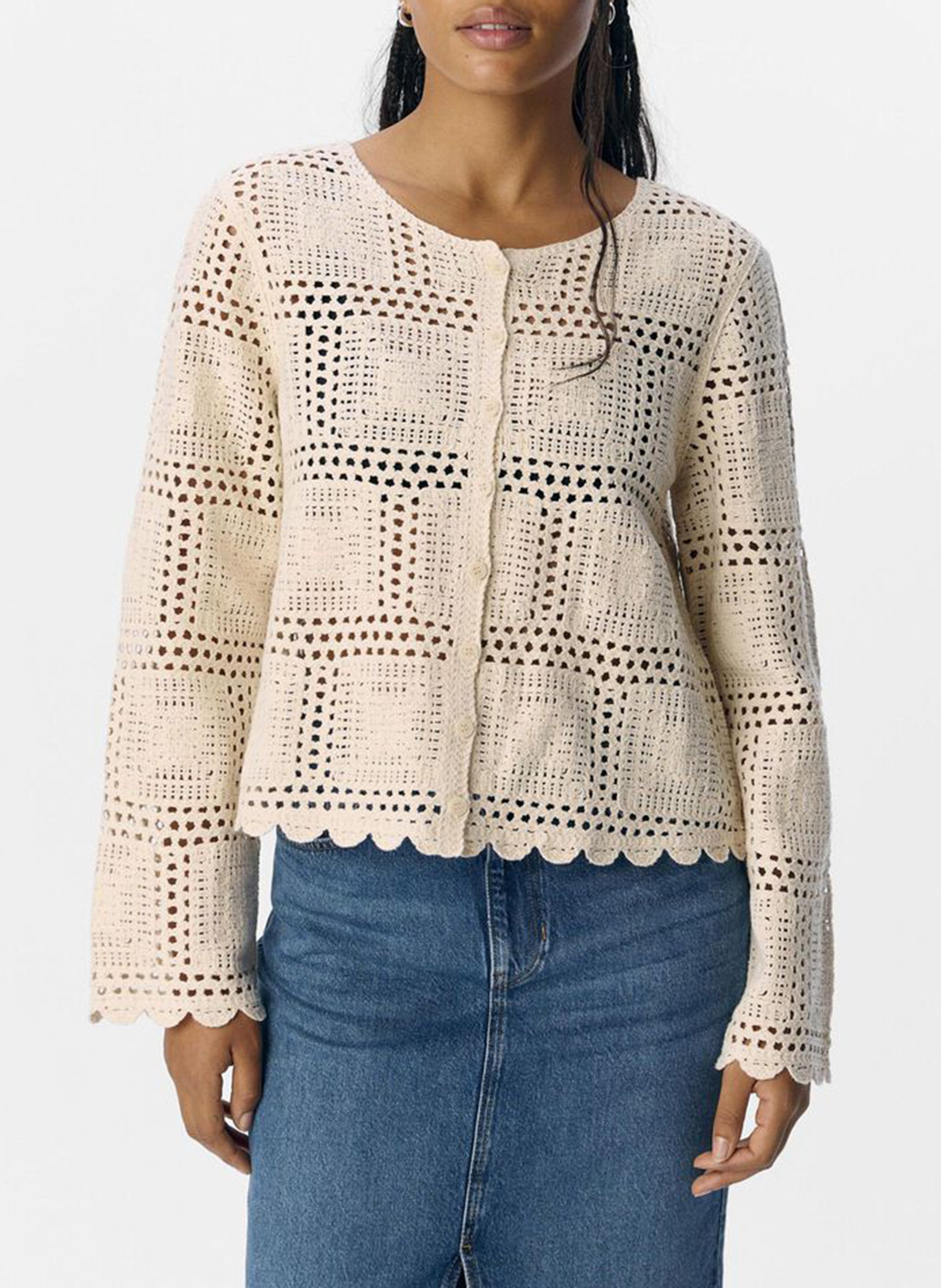 Loose crochet openwork vest OBJECT Beige