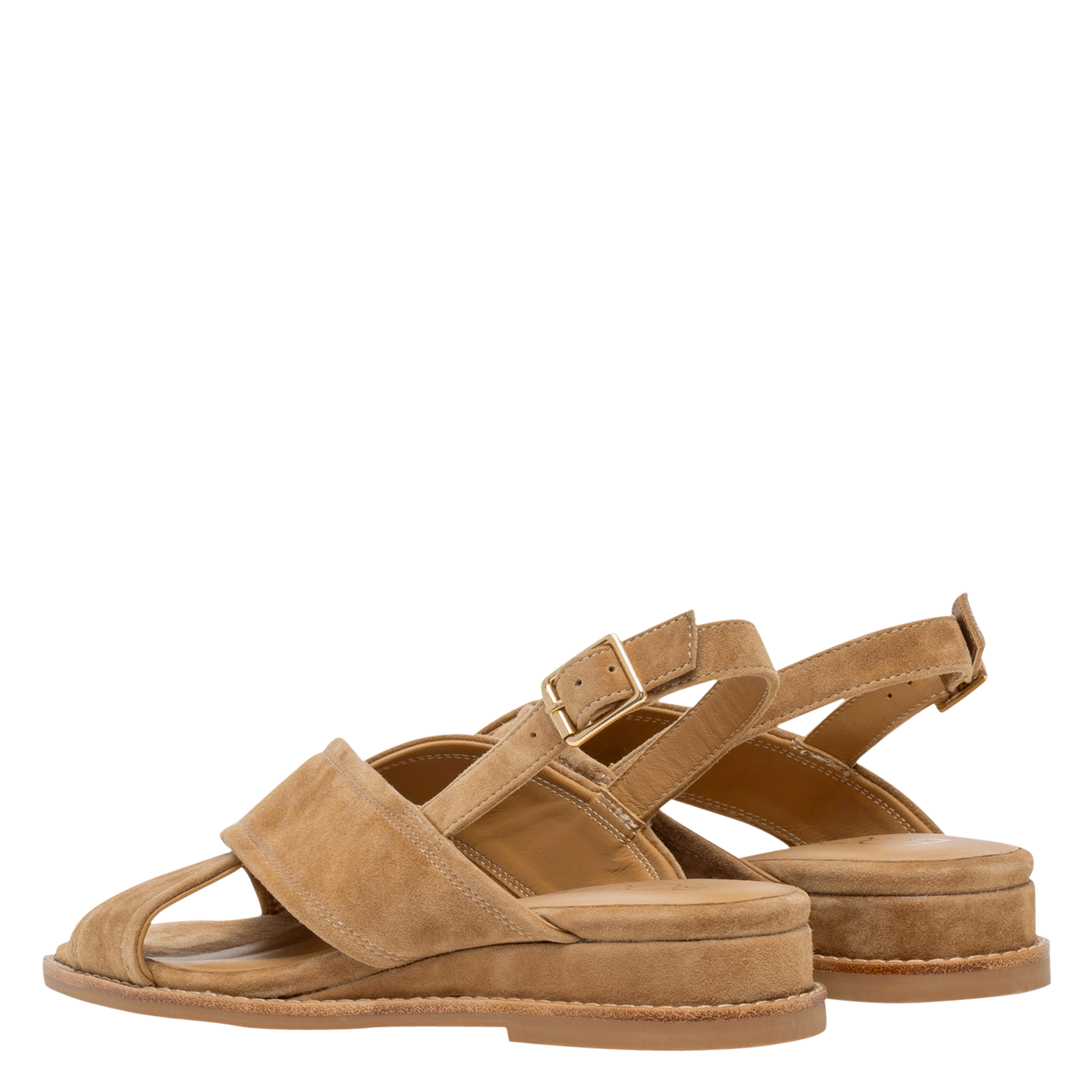 Flache Ledersandalen mit Samt BOCAGE Beige