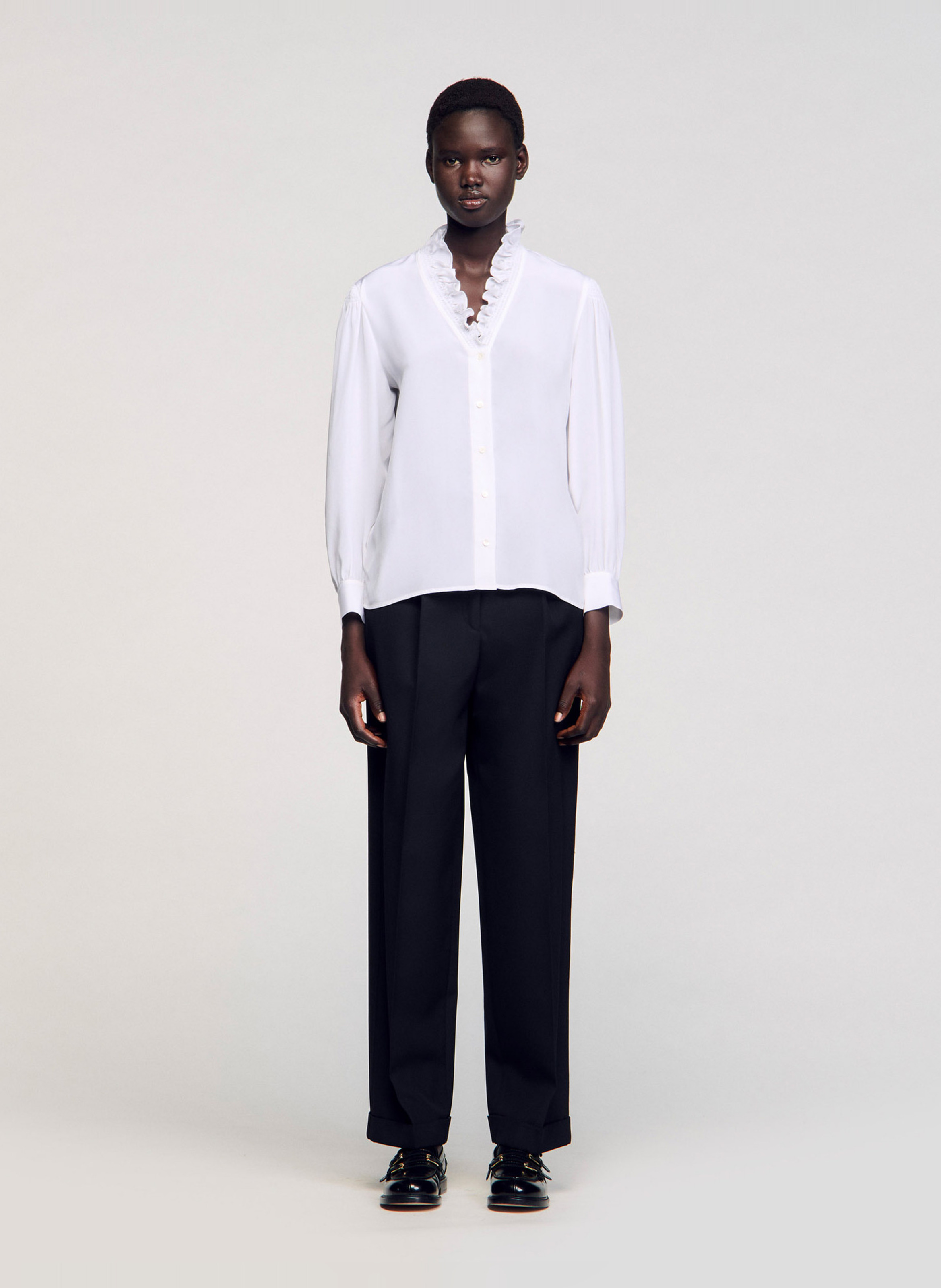 Rechte zijden blouse met V-hals SANDRO Wit