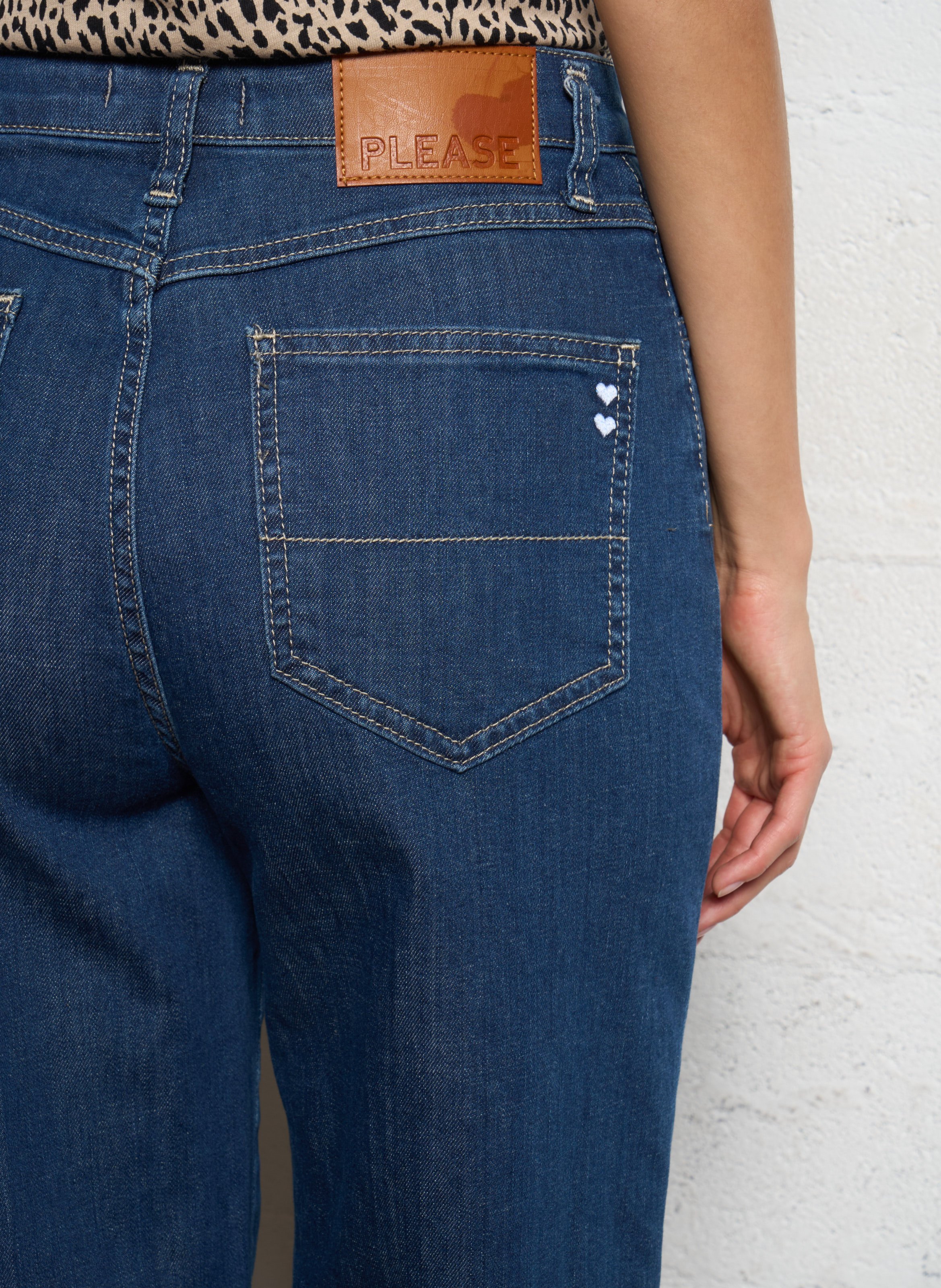 Straight raw denim jeans with large cuffs PLEASE Blue