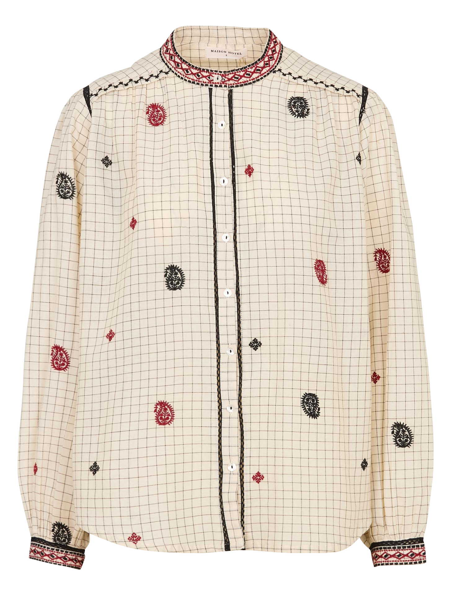 Cotton V-neck short dress with embroidered motifs MAISON HOTEL Beige