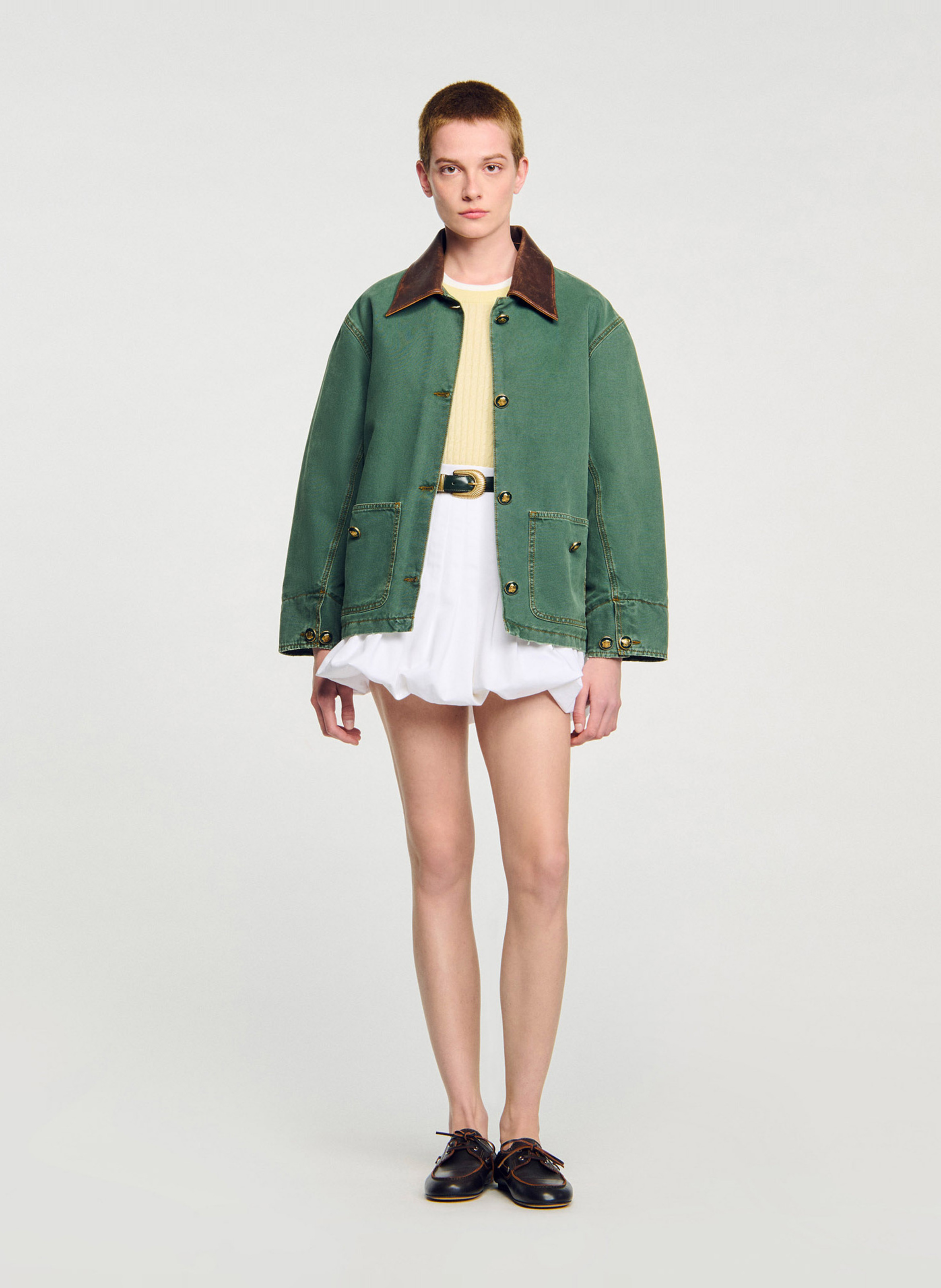 Veste droite en coton SANDRO Vert