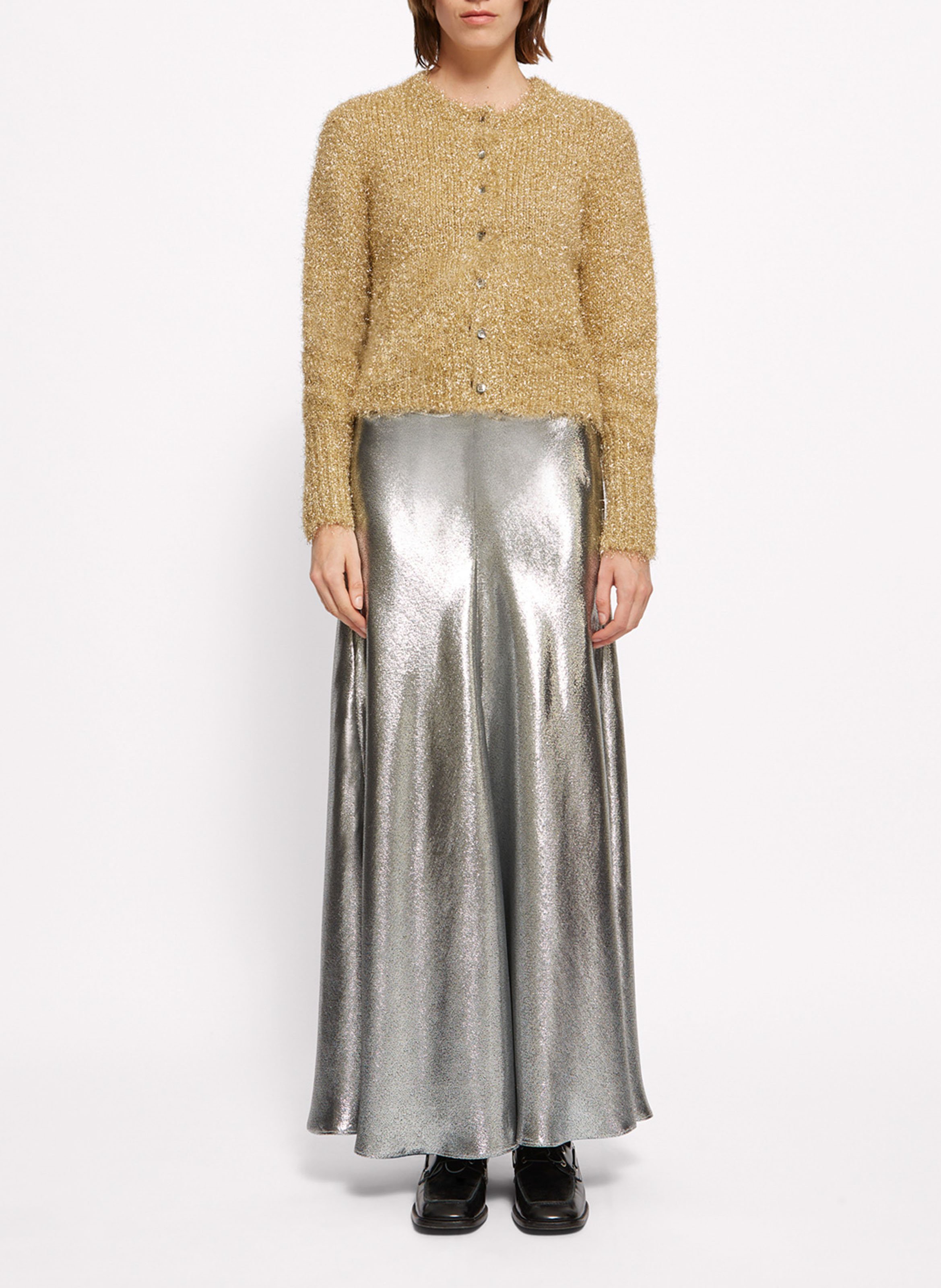 Jupe longue en soie mélangée ROSEANNA Argent