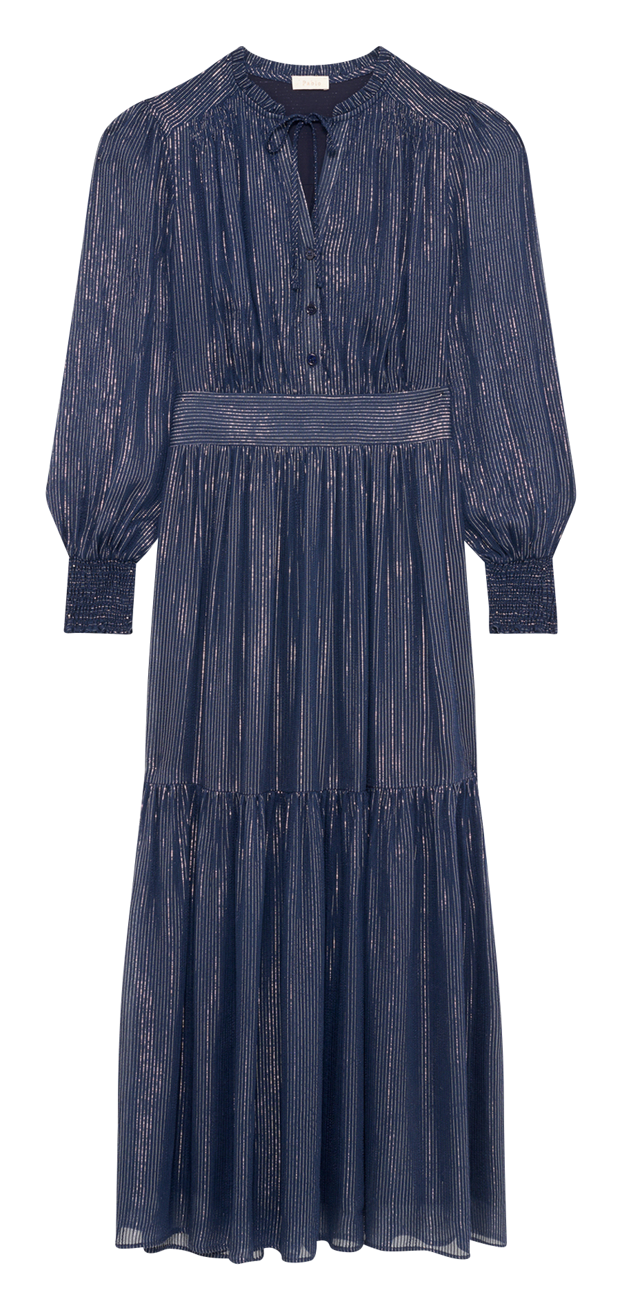 Long pleated dress with round neck PABLO Blue