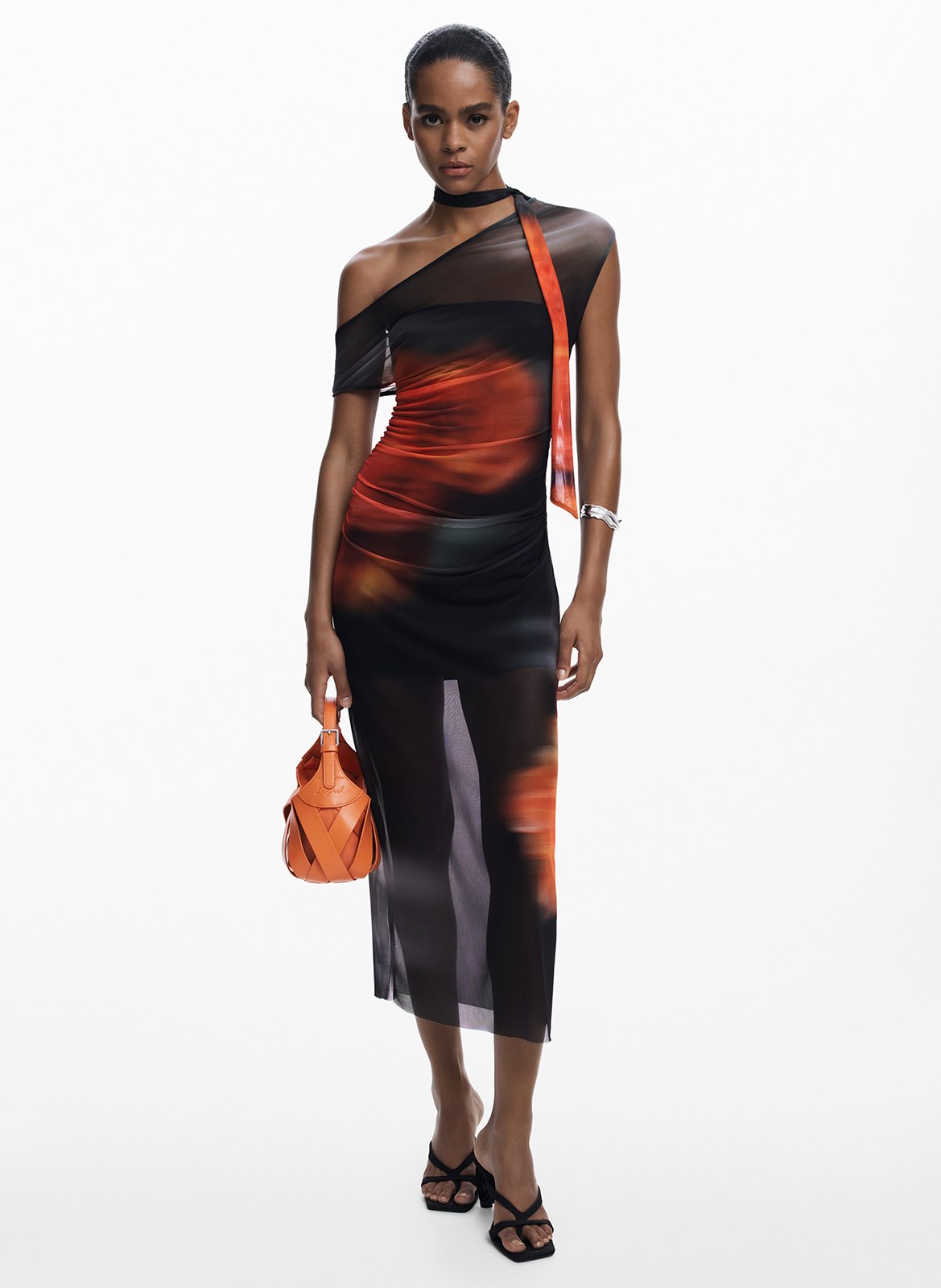 Robe mi-longue imprimée en mousseline DESIGUAL Noir