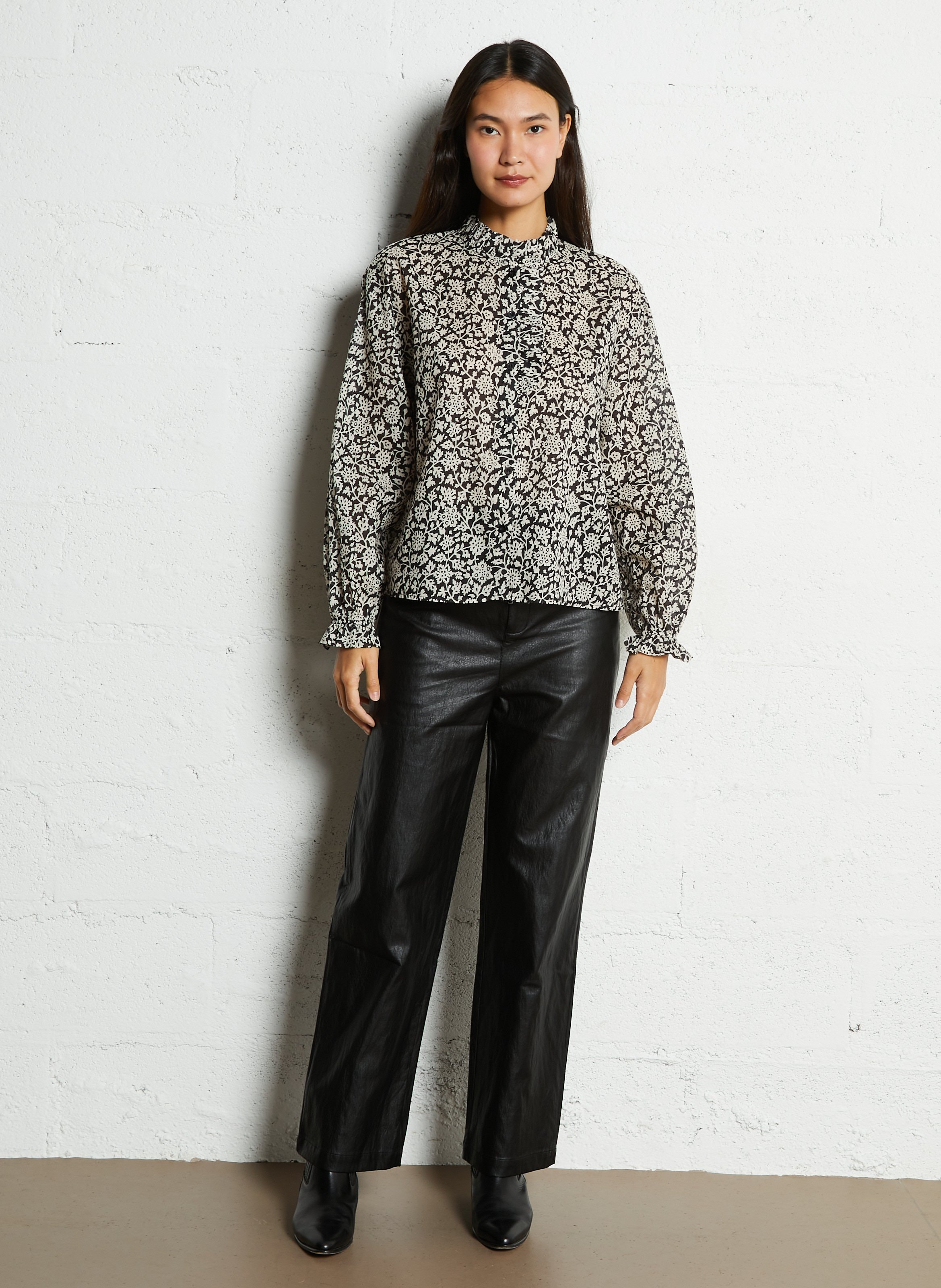 Gerade Bluse mit Rundhalsausschnitt aus bedruckter Baumwolle THE KORNER Schwarz