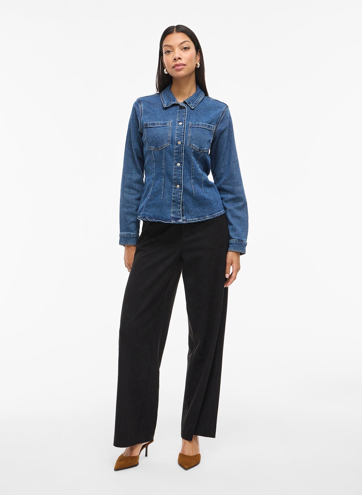 Chemise courte cintrée en jean VILA Bleu