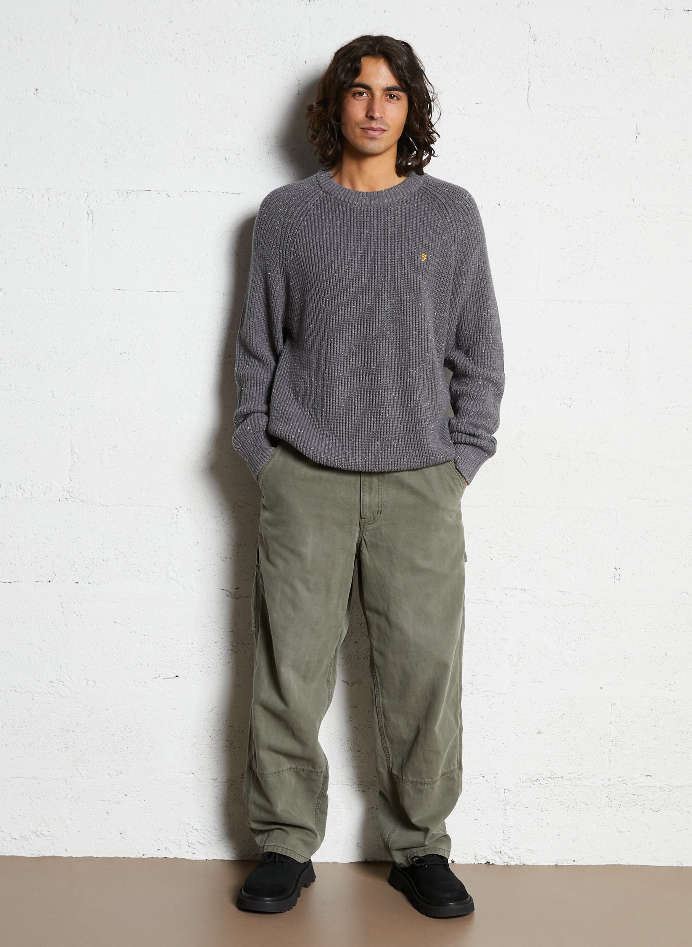 Rechte trui van biokatoen met ronde hals FARAH Grijs