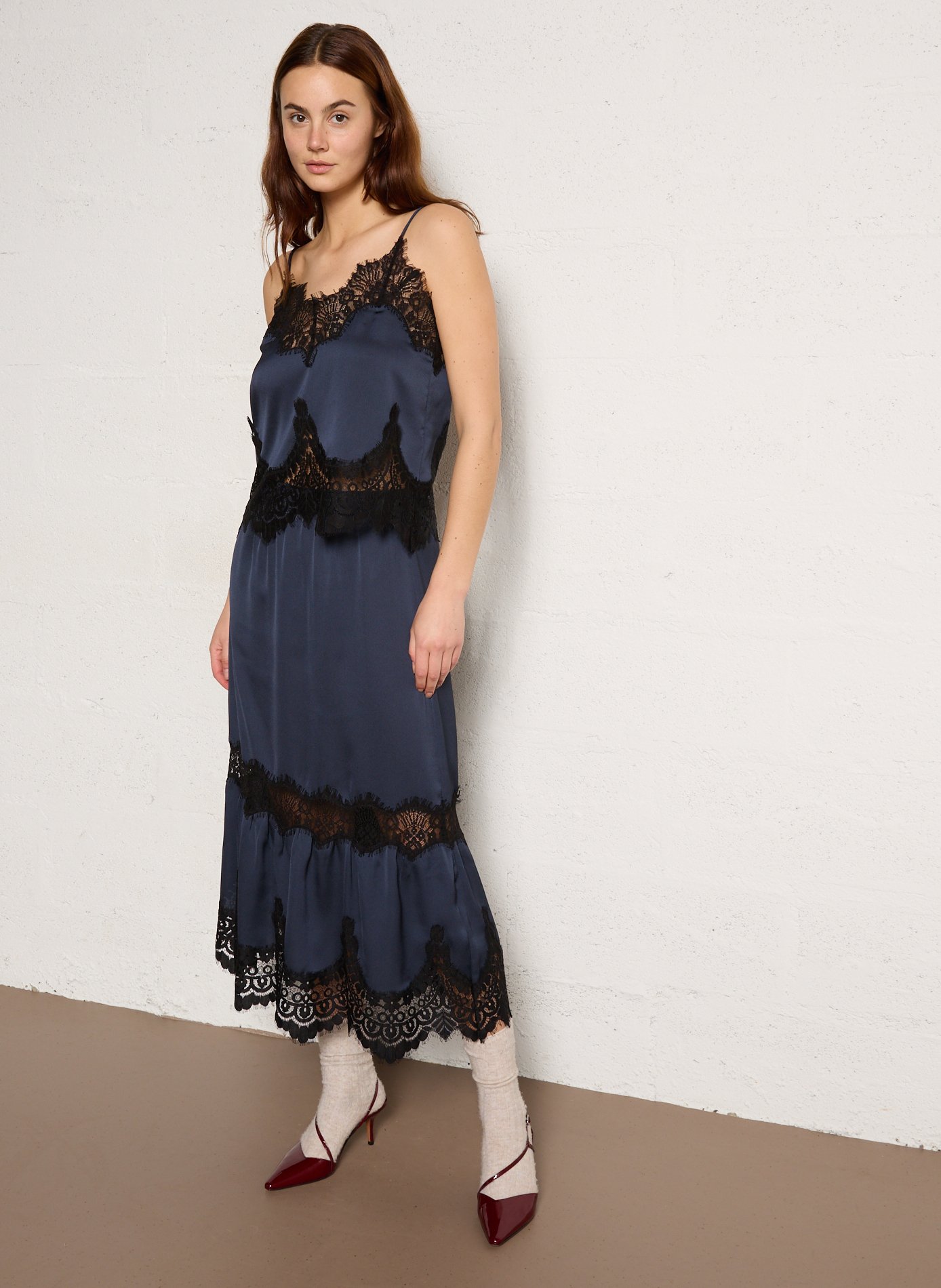 Caraco en dentelle à bretelles STELLA NOVA Bleu