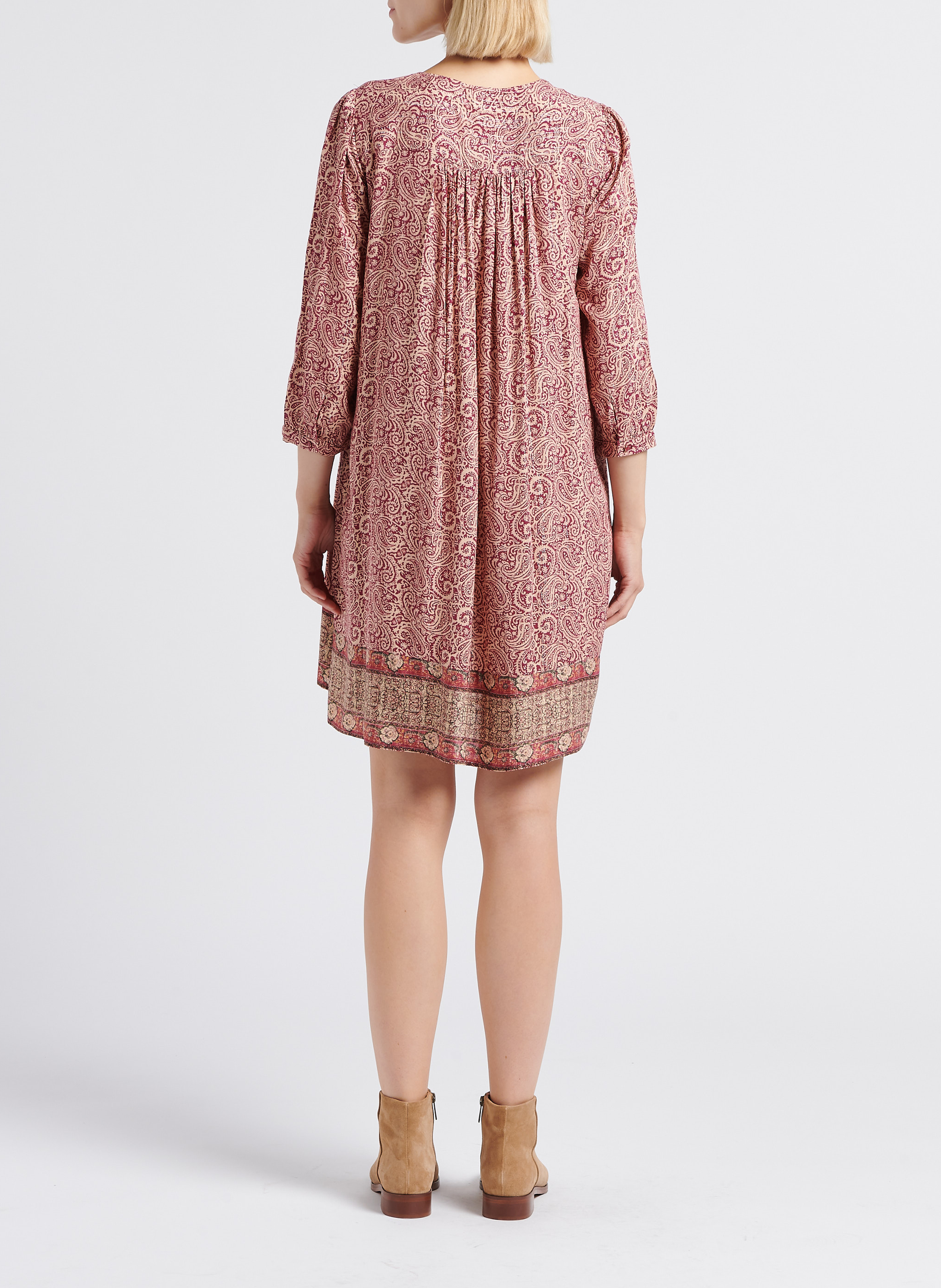 Robe courte col V imprimée  GRACE ET MILA Rose