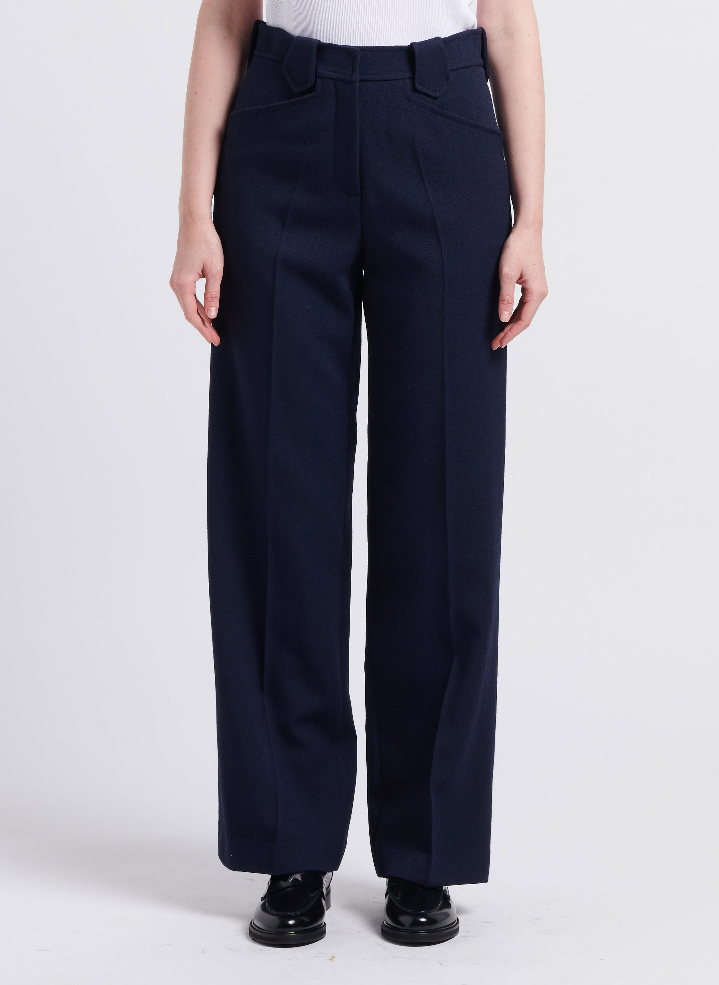 Weite Hose aus Schurwoll-Mix MARGAUX LONNBERG Blau