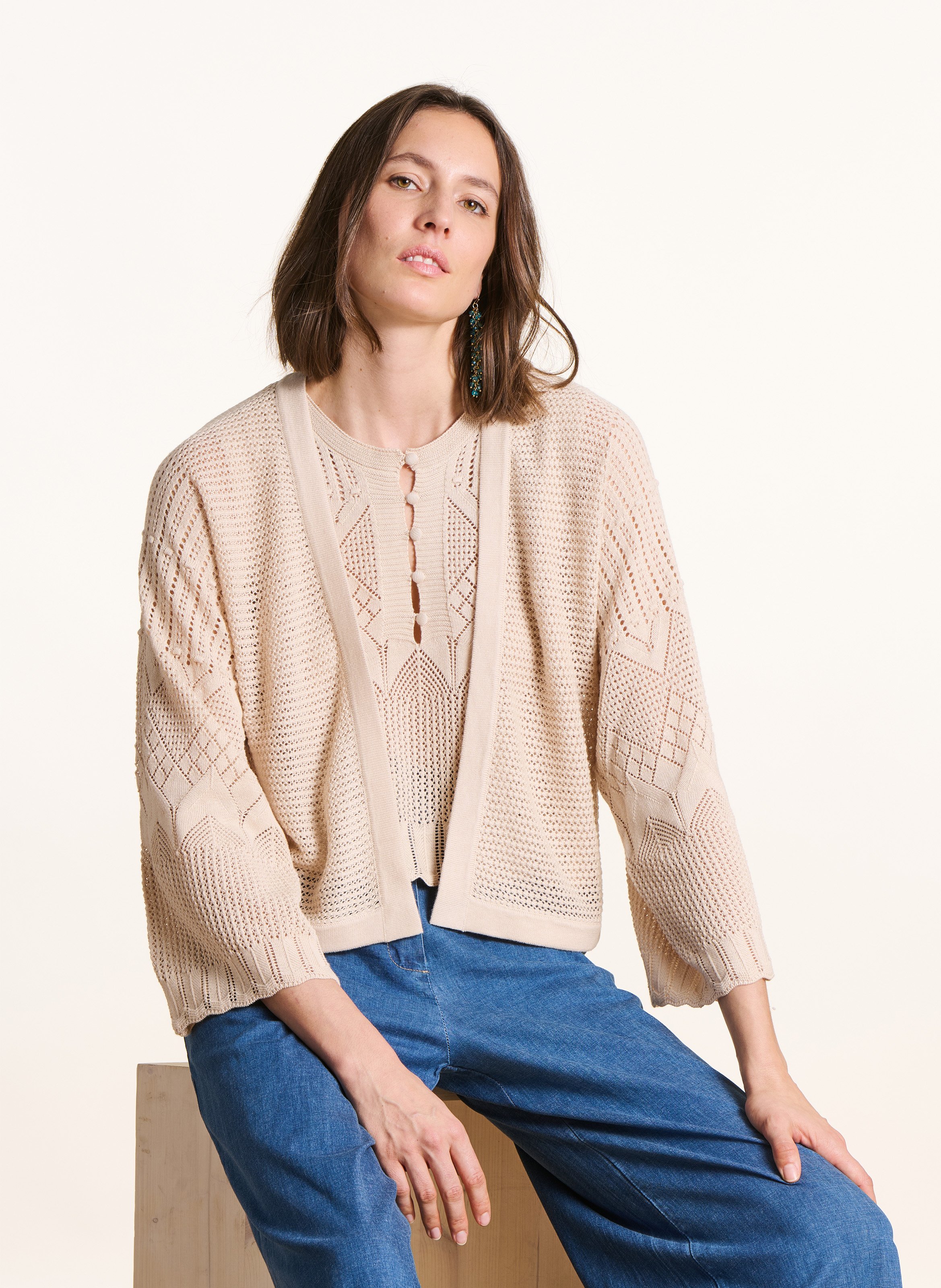 Gilet en maille ajourée LA FEE MARABOUTEE