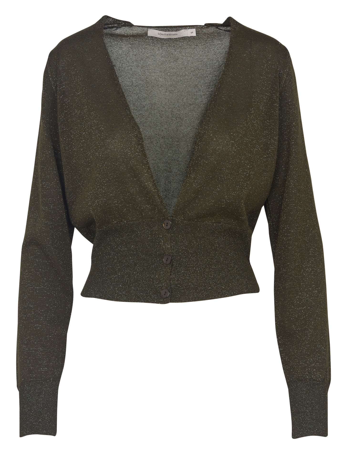 Gilet droit col V en maille métallisée  LA FEE MARABOUTEE Vert