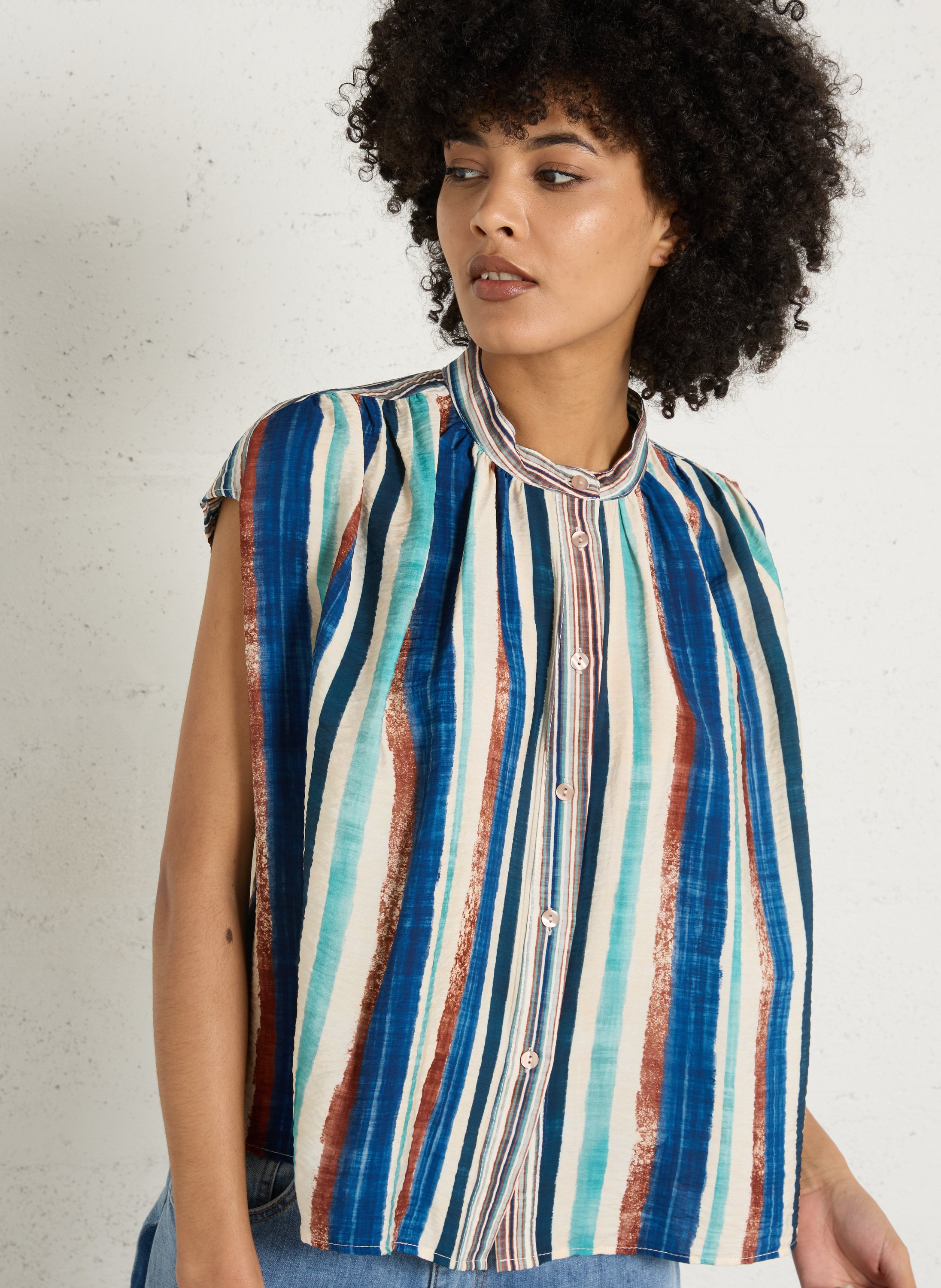Oversized round neck striped blouse PLEASE Multicolored