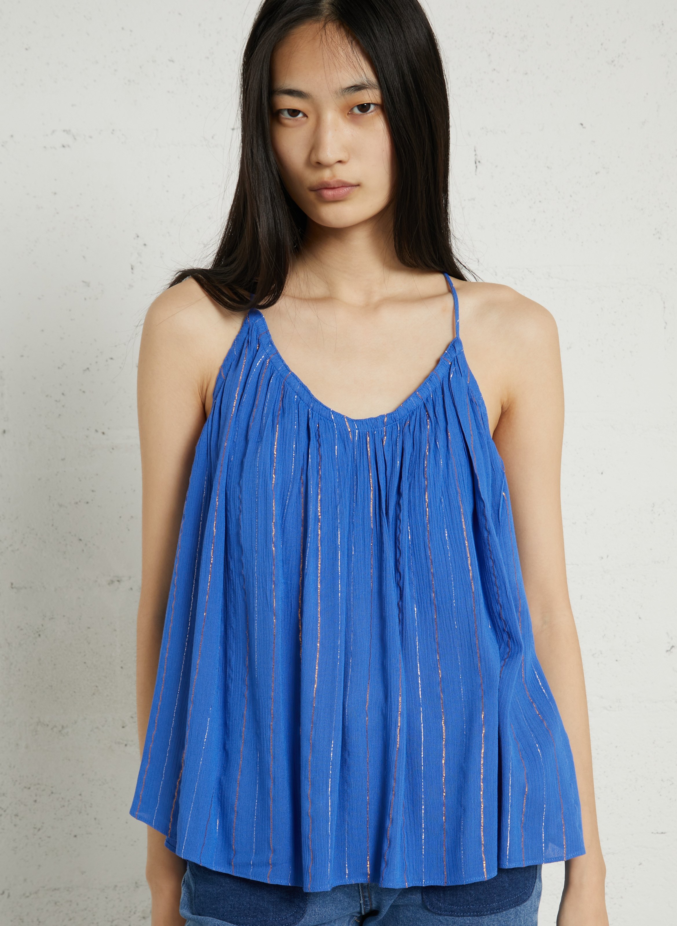 Top court ample à rayures métallisées SEE U SOON