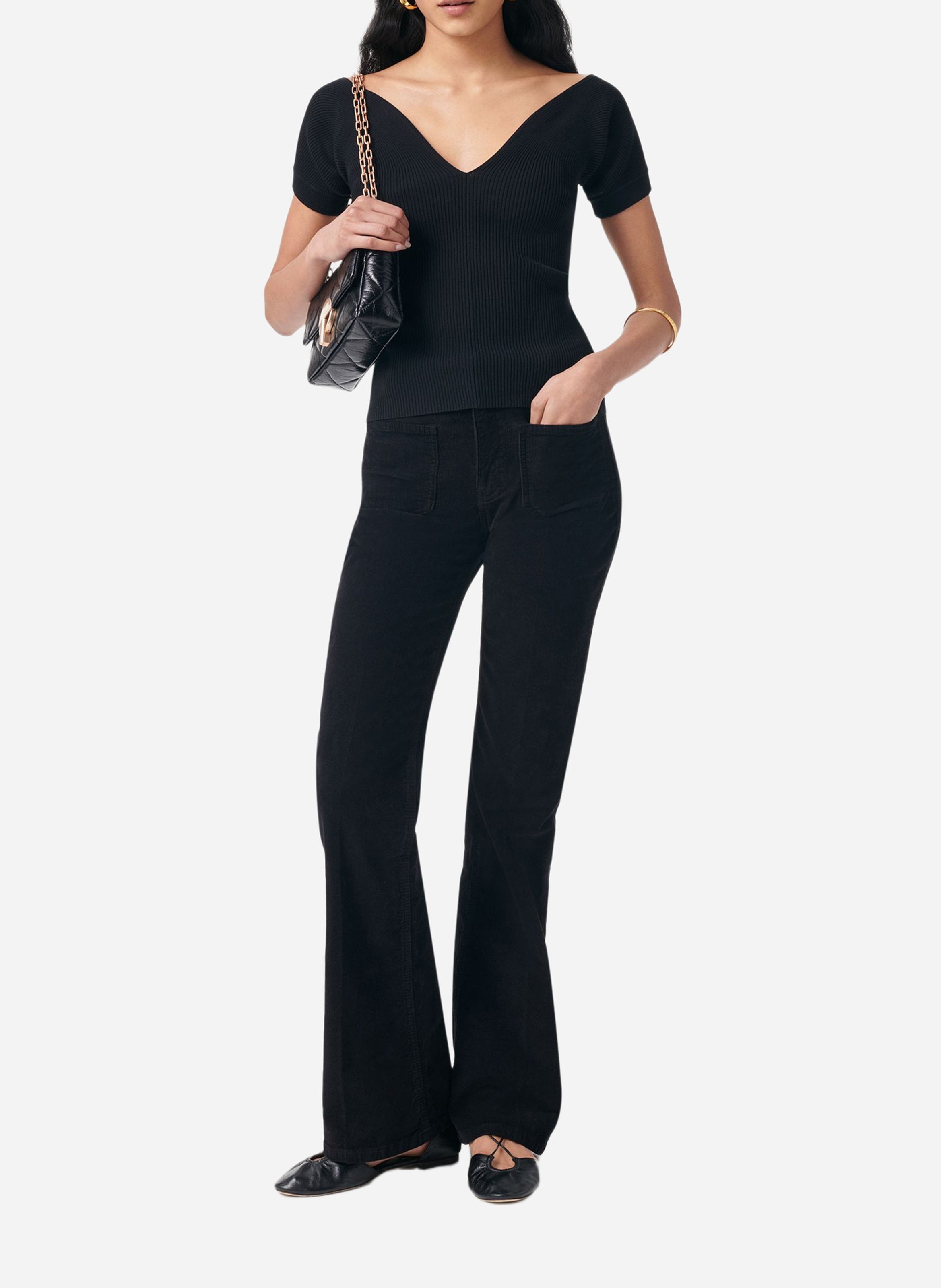 Buttoned printed V-neck top VANESSA BRUNO Black