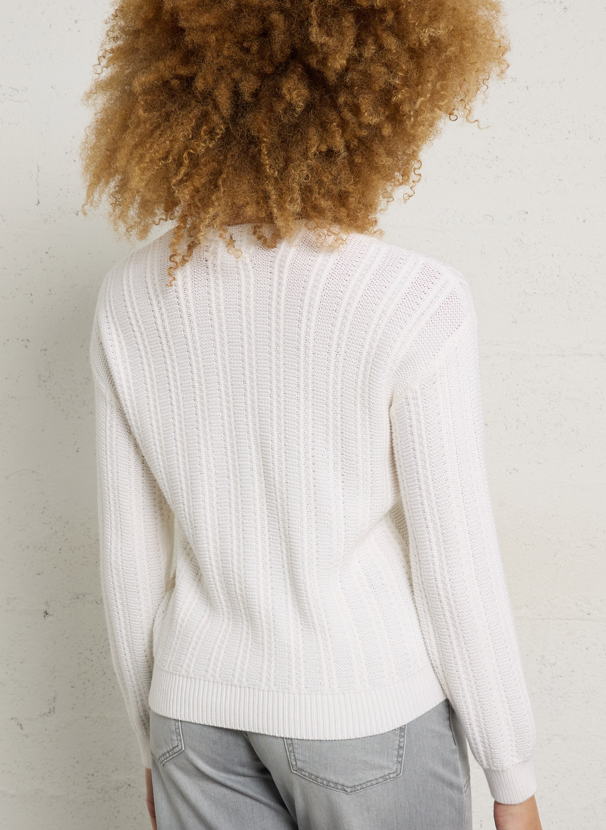 Straight V-neck cotton sweater SUD EXPRESS Beige