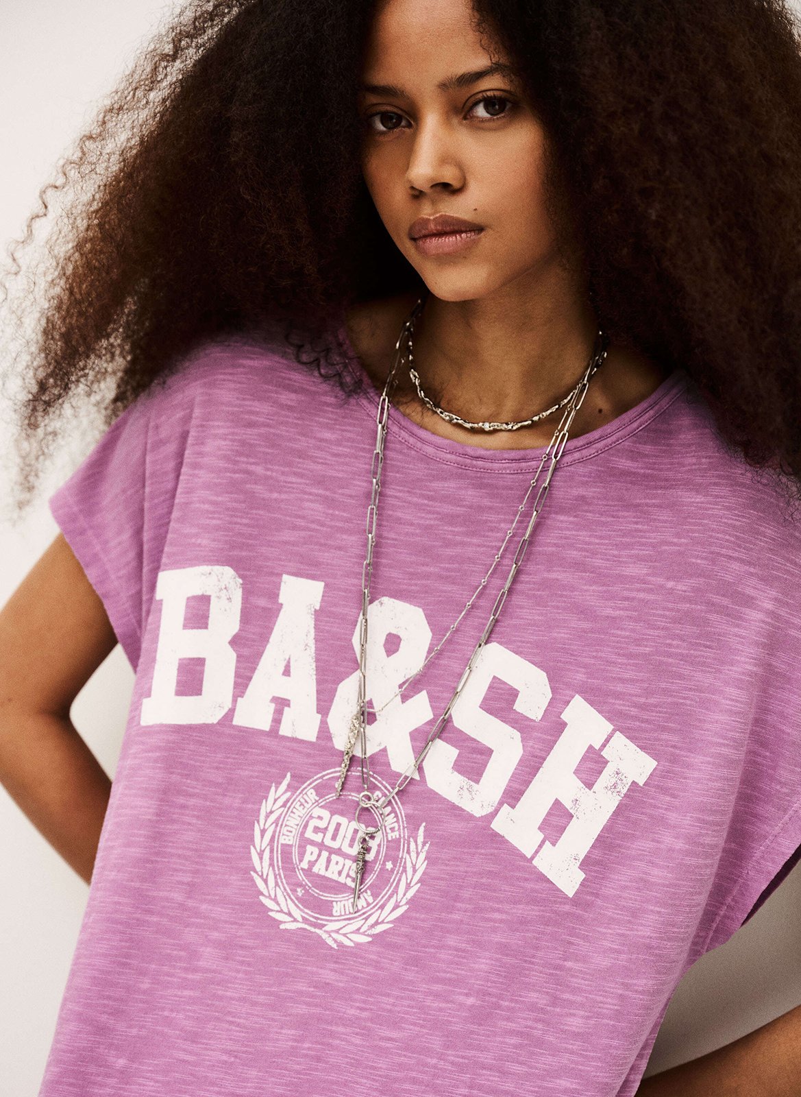 Halflange jurk met print en ronde hals BA&SH Roze