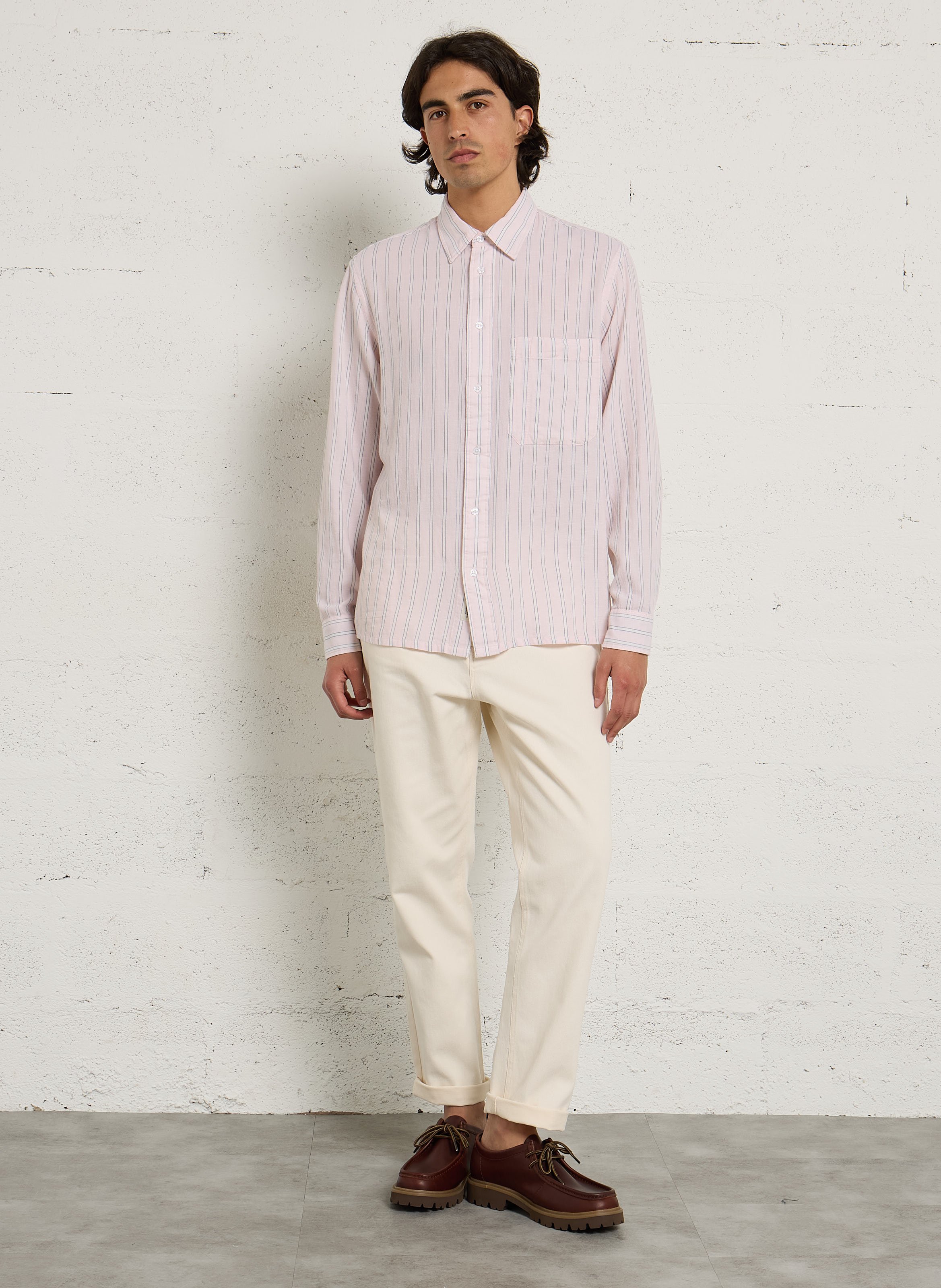 Chemise droite col classique en coton rayé MINIMUM Rose