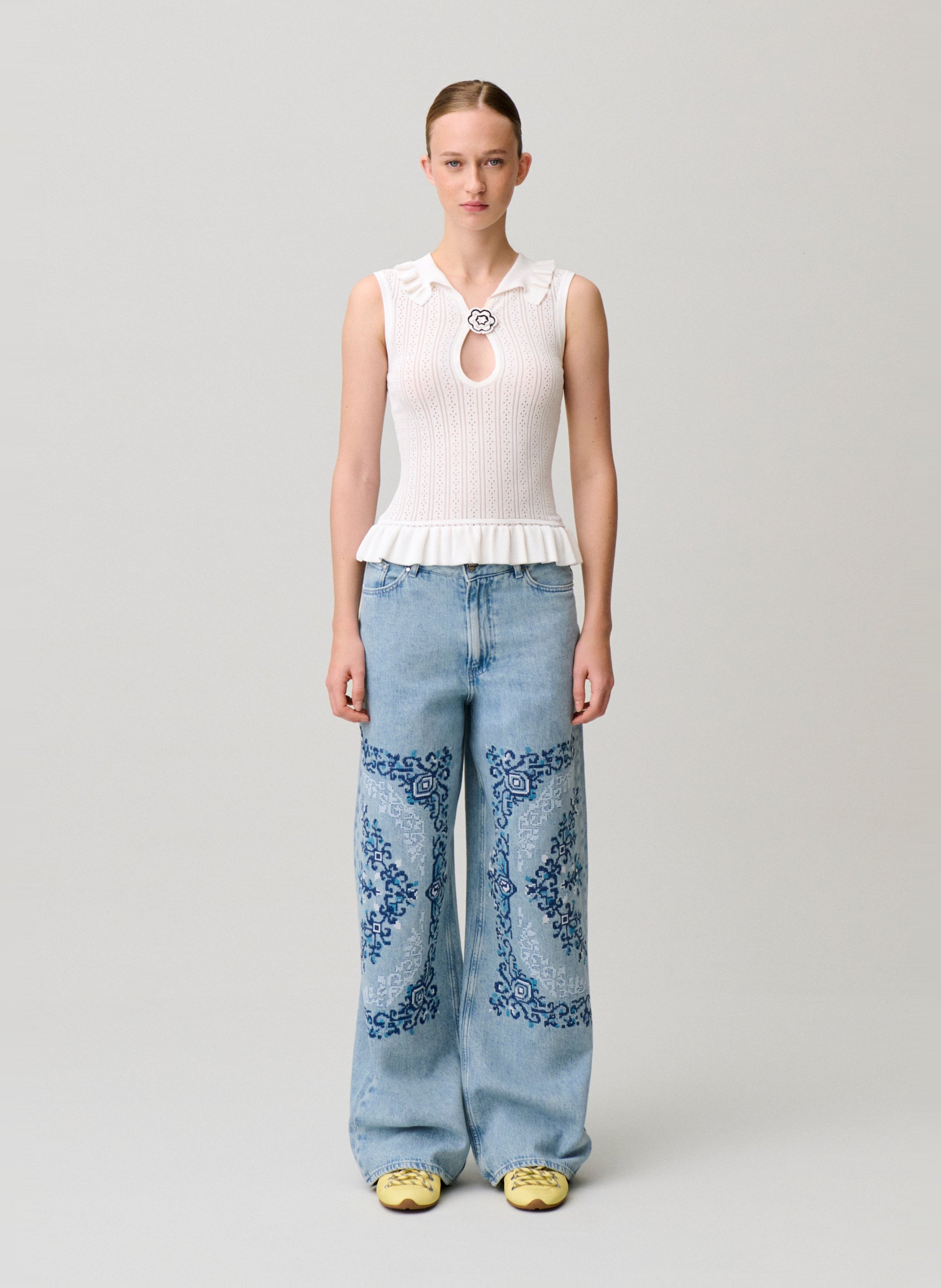 Top droit col classique en maille CLAUDIE PIERLOT Beige