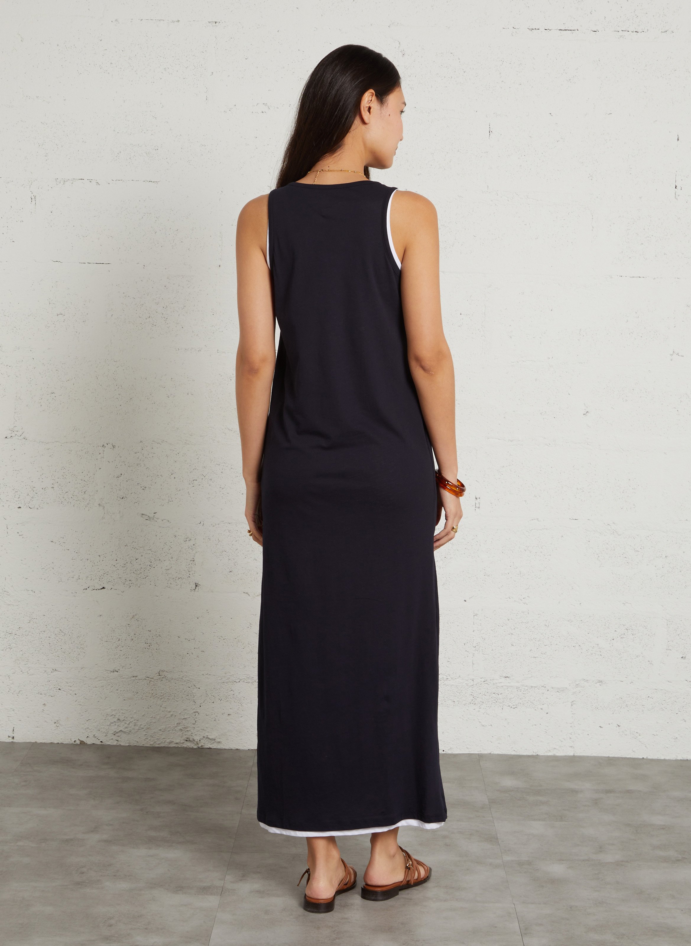 Lange, katoenen jurk met ronde hals MAJESTIC FILATURES Blauw