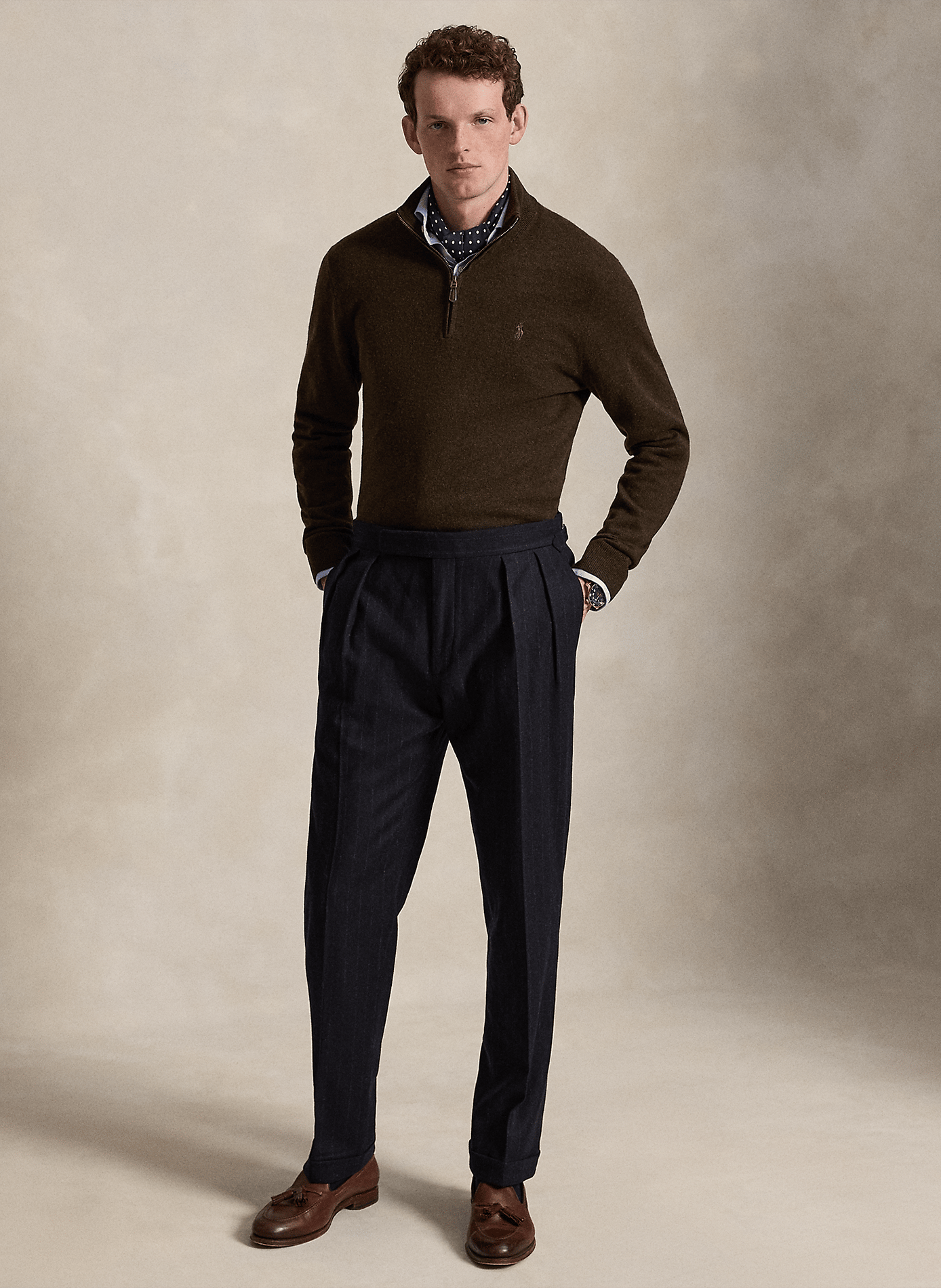 Regular-Fit-Pullover aus Merinowolle mit Stehkragen und Stickerei POLO RALPH LAUREN Braun