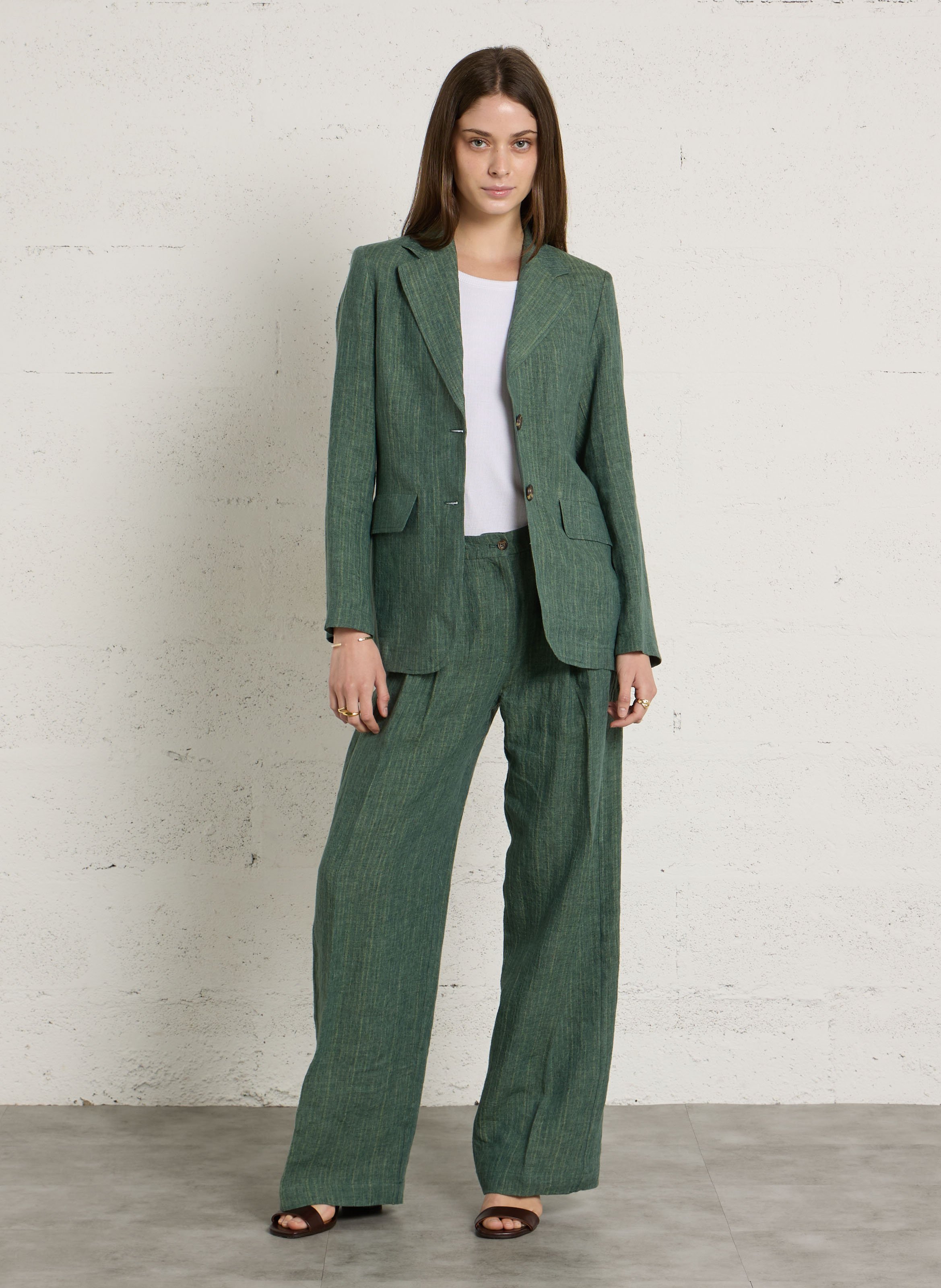 Striped linen pleated trousers DIEGA Blue