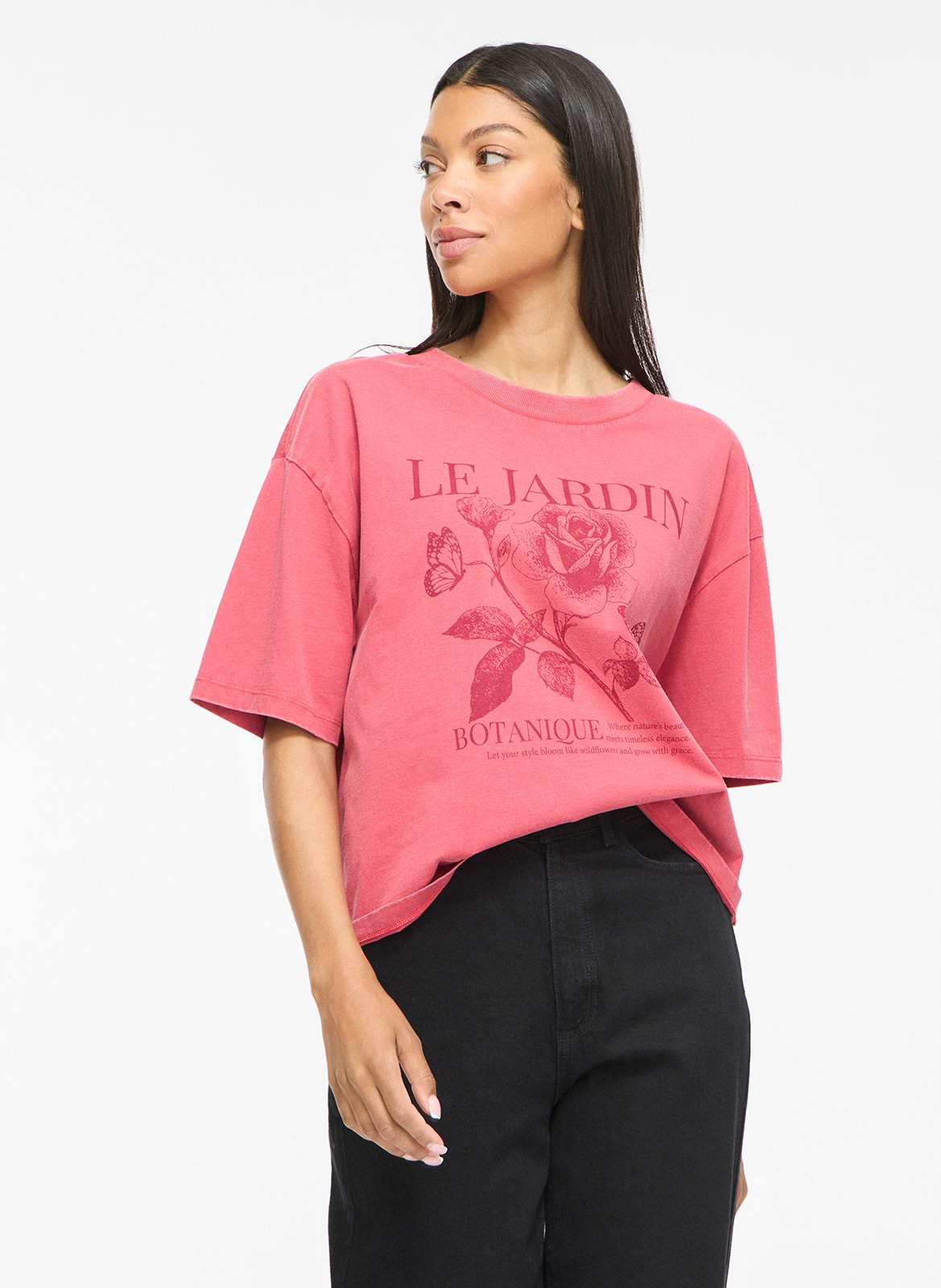 Tee-shirt droit col rond en coton bio imprimé VILA Rouge