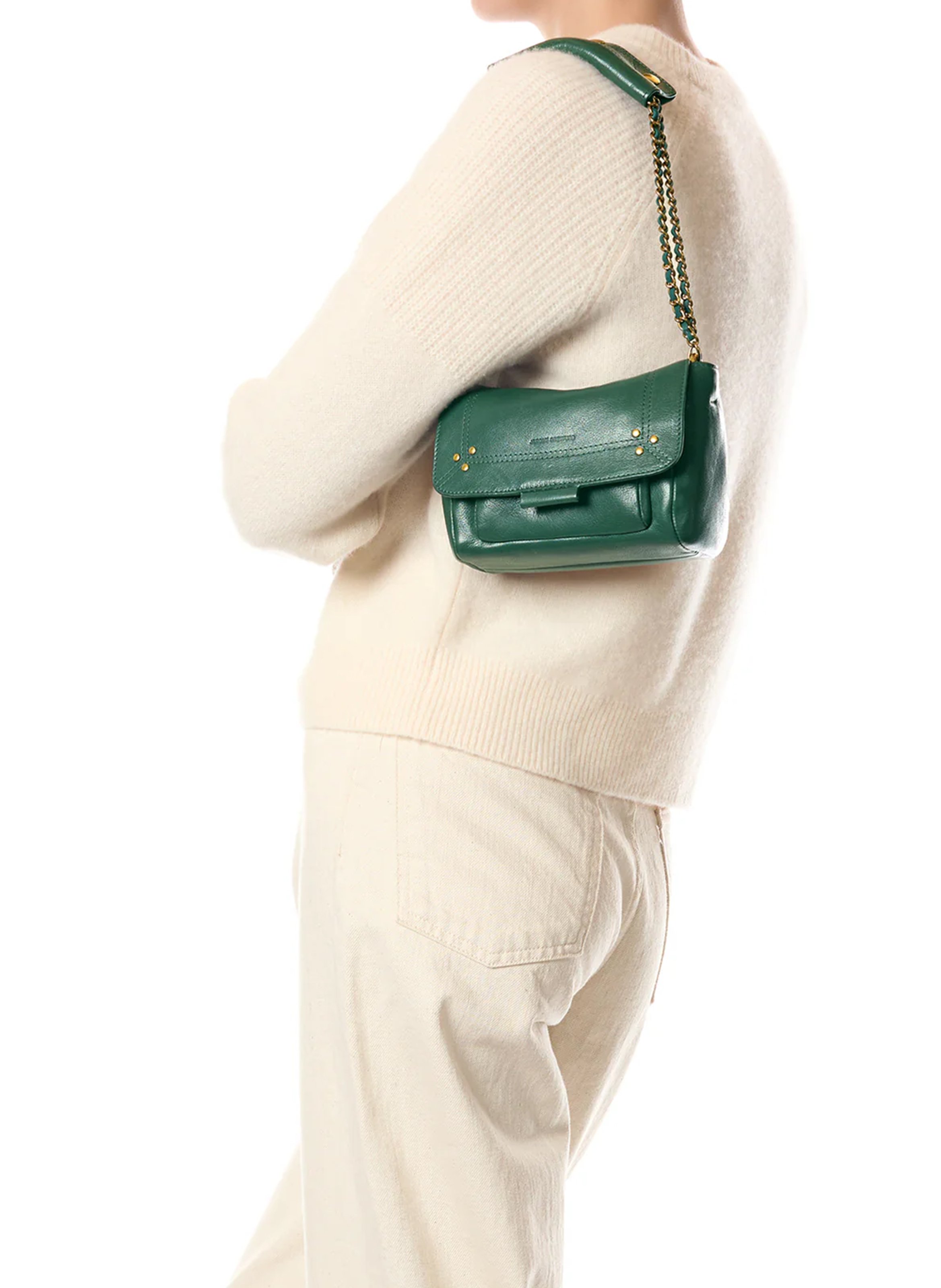 Leather mini shoulder bag JEROME DREYFUSS Khaki