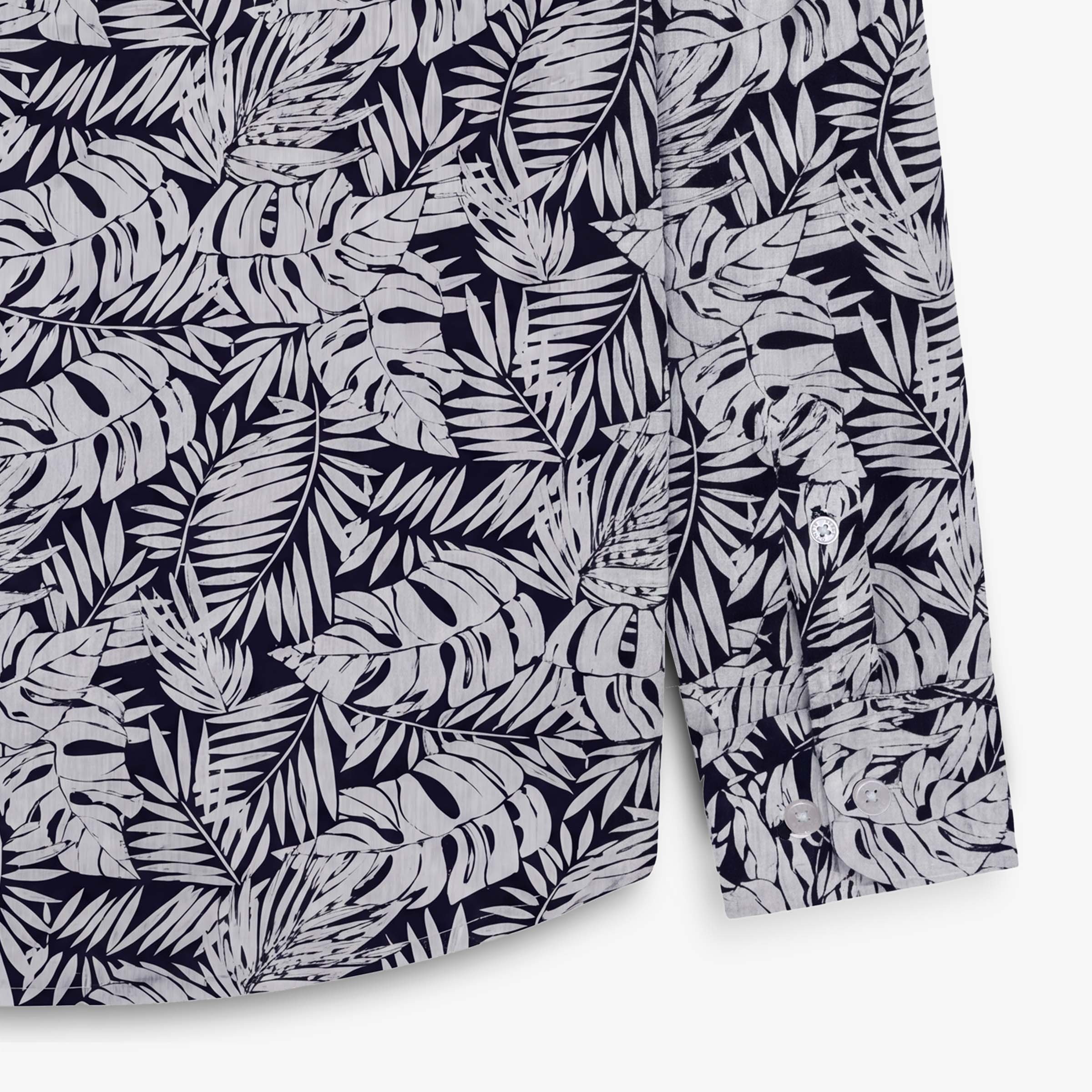 Navy blue cotton long-sleeve shirt with floral print SERGE BLANCO Blue