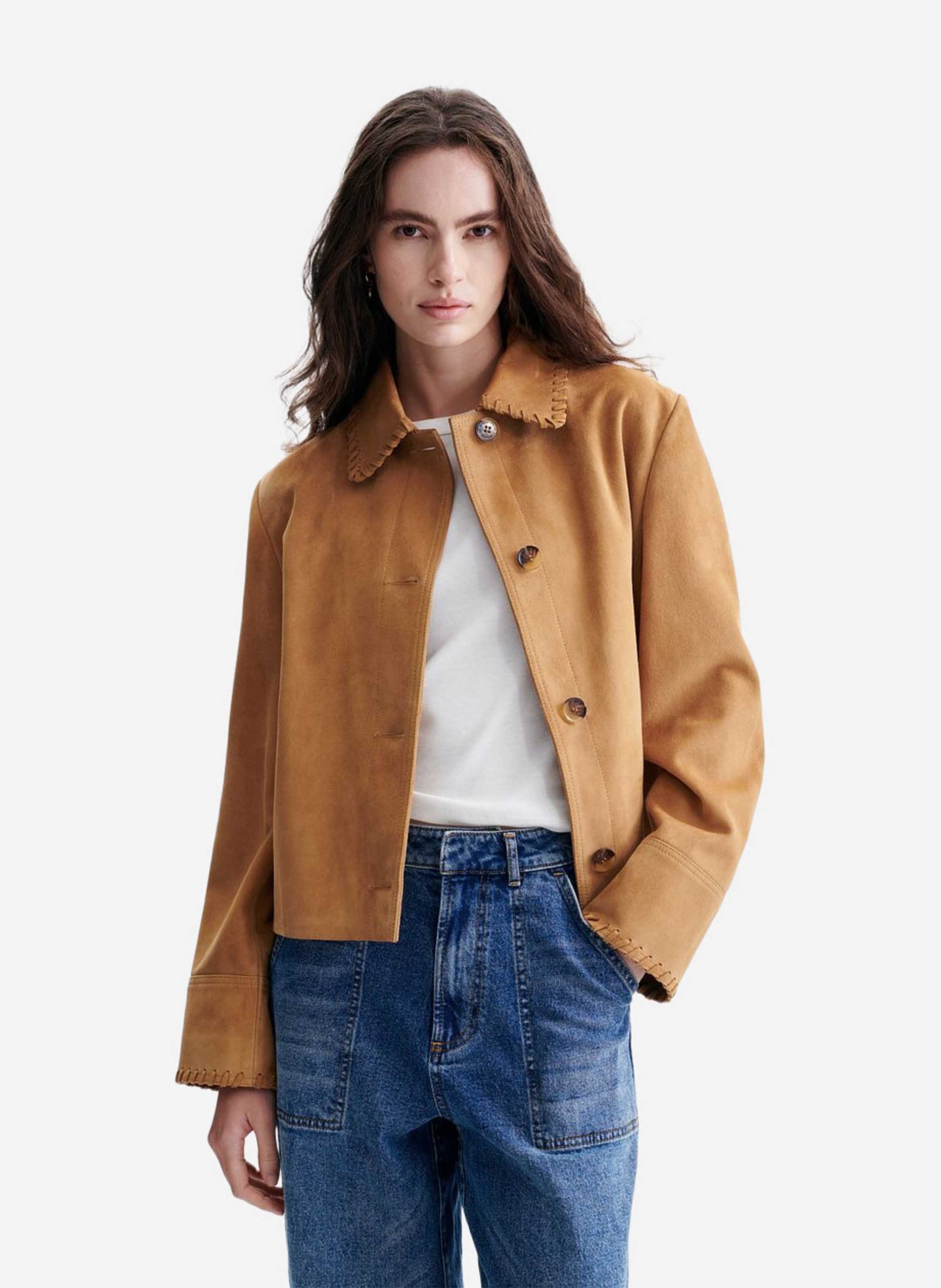 Veste col classique droite en cuir VANESSA BRUNO Marron