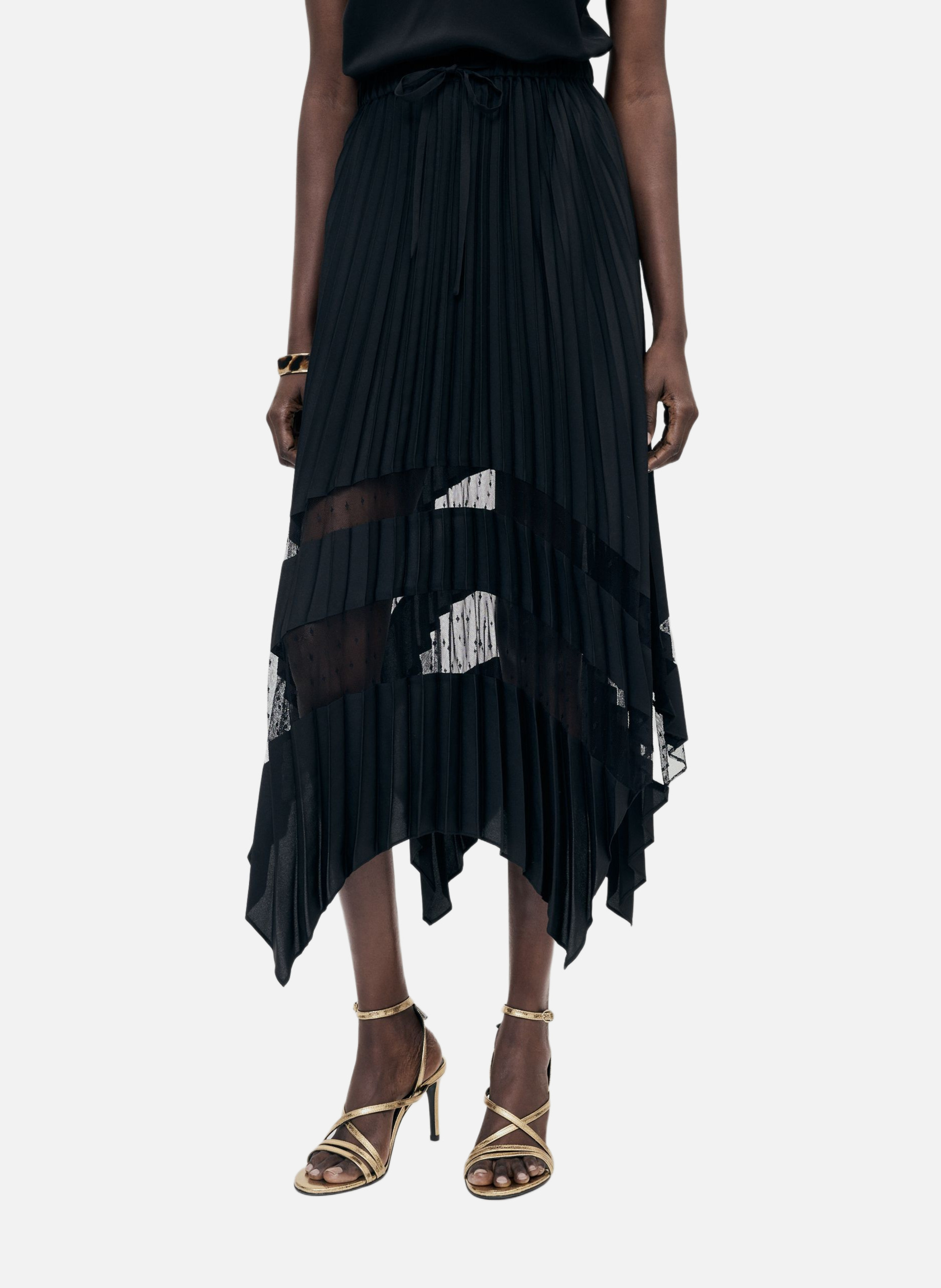 Long pleated asymmetric skirt THE KOOPLES Black