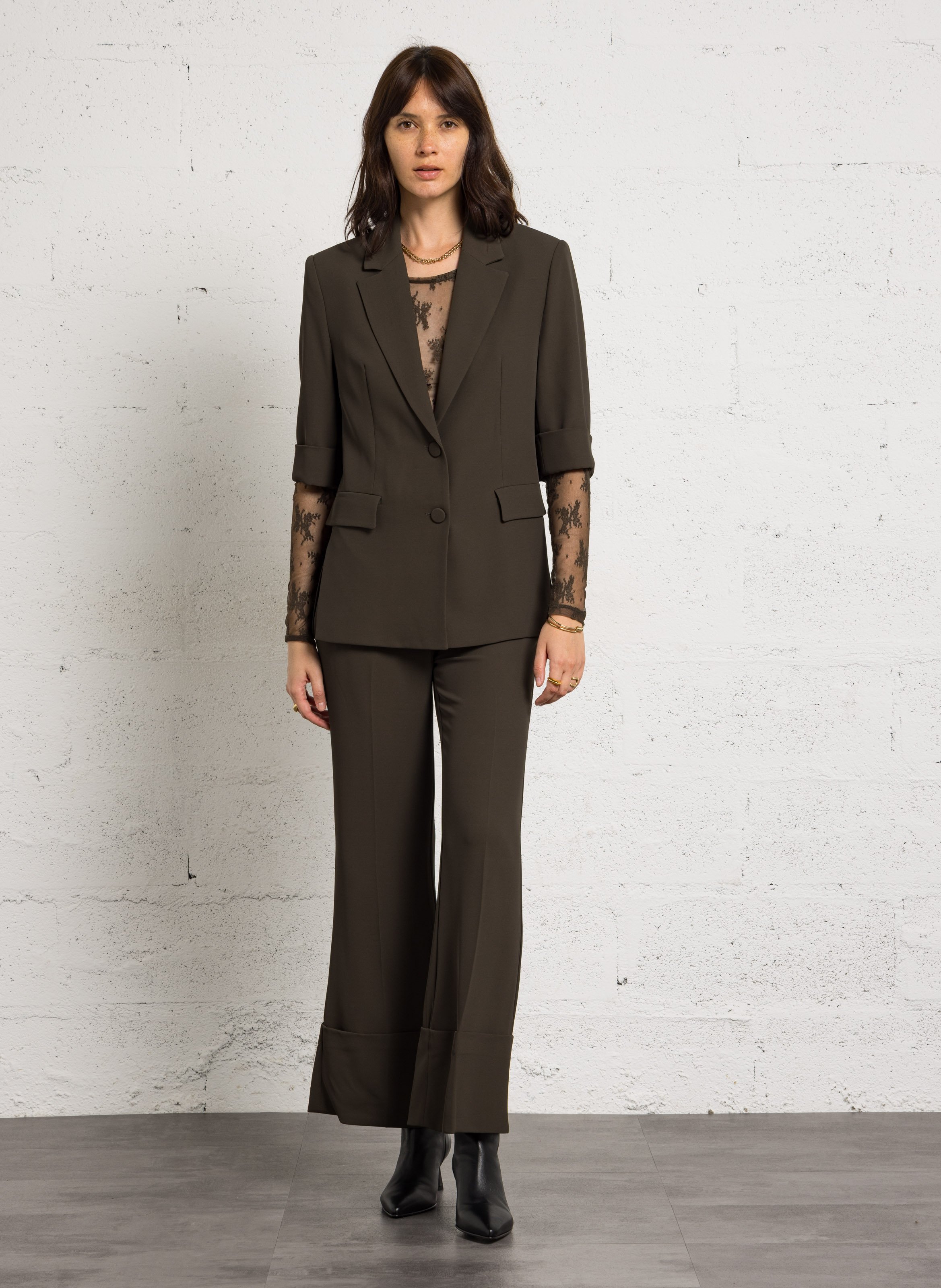 Pantalon palazzo fluide à grands revers IMPERIAL Vert