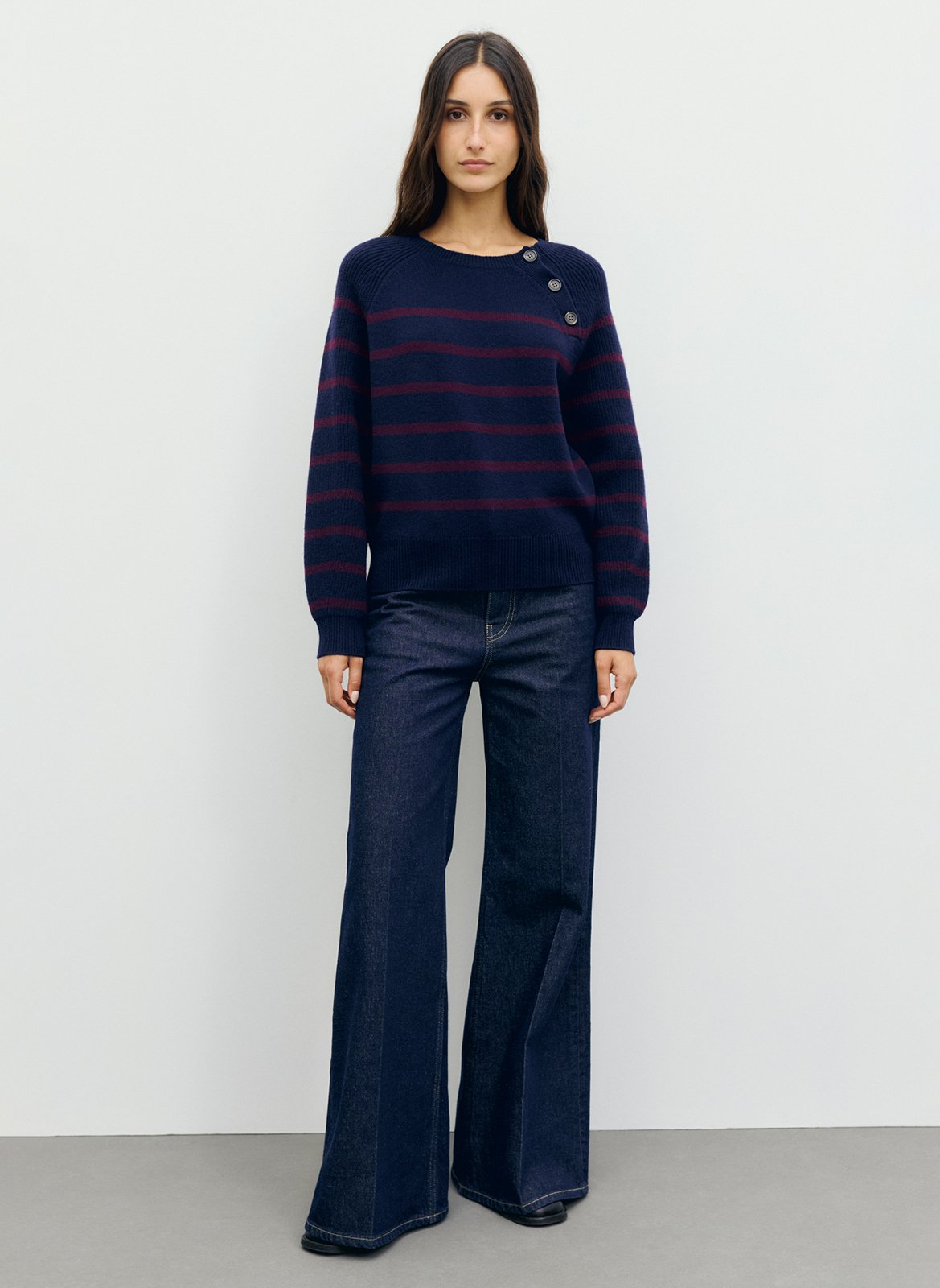Pull droit col rond rayé en laine GERARD DAREL Bleu