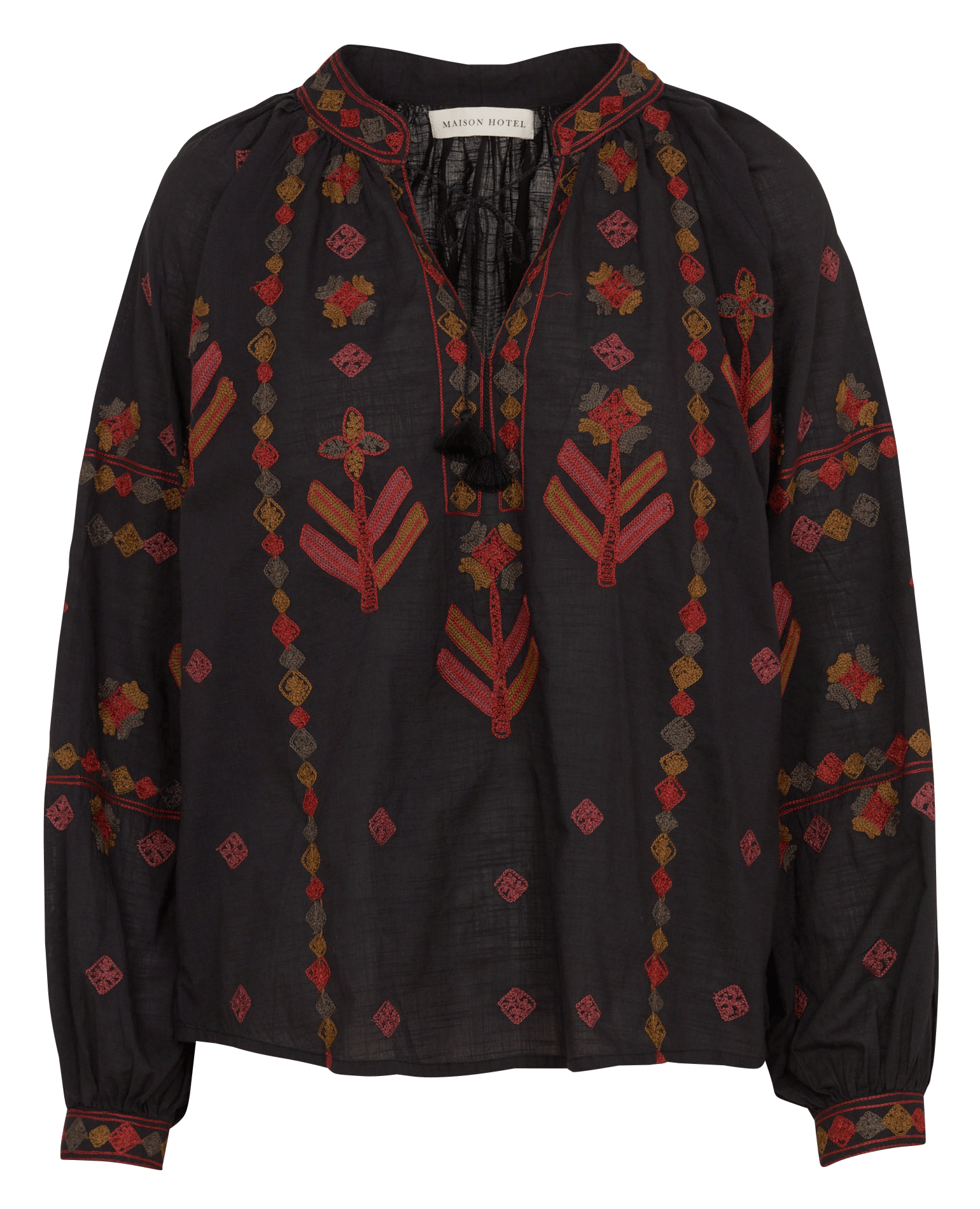 Blouse droite brodée en coton MAISON HOTEL Noir