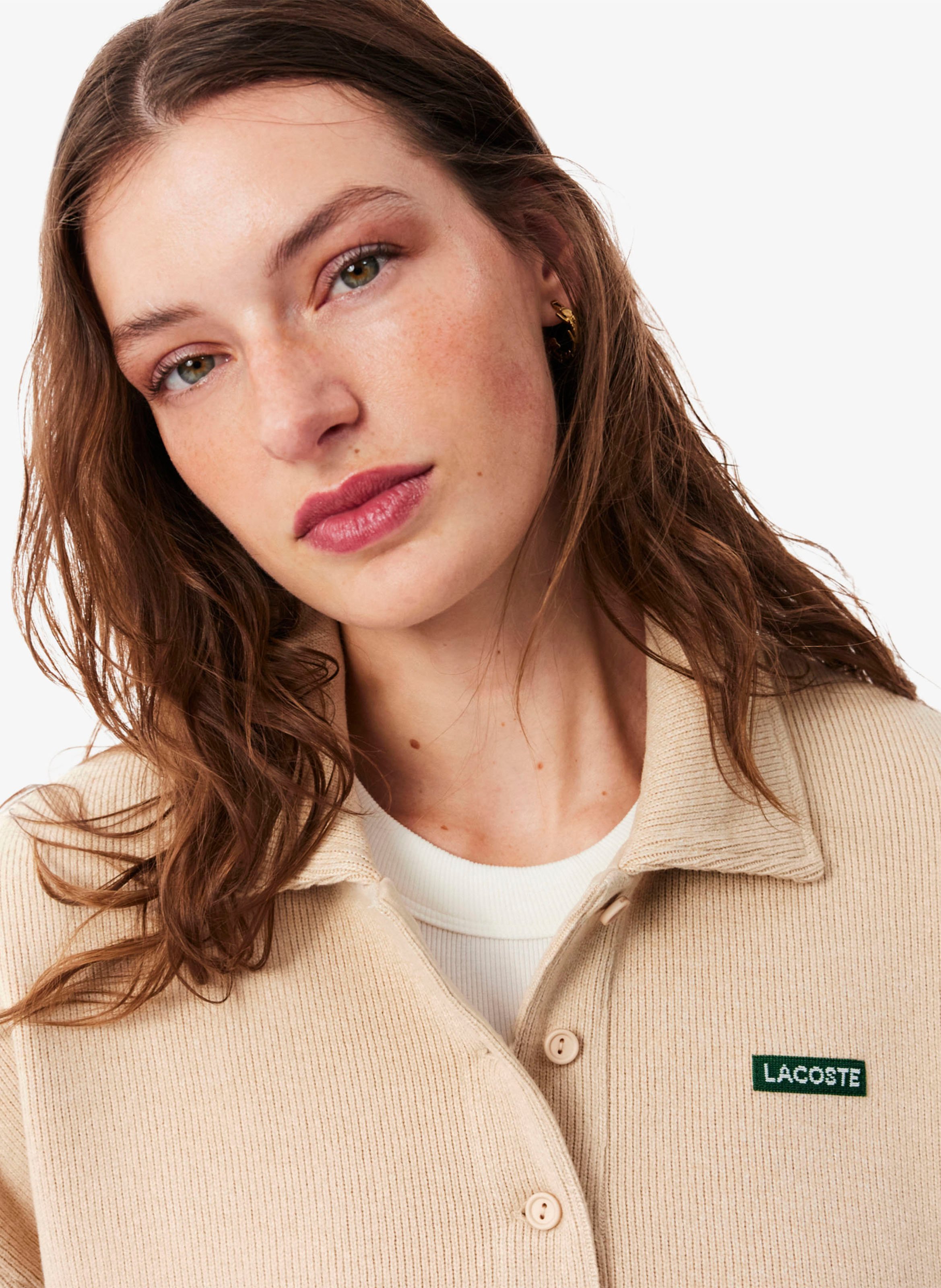 Oversized sweatshirt with ribbed polo collar in blended cotton LACOSTE Beige