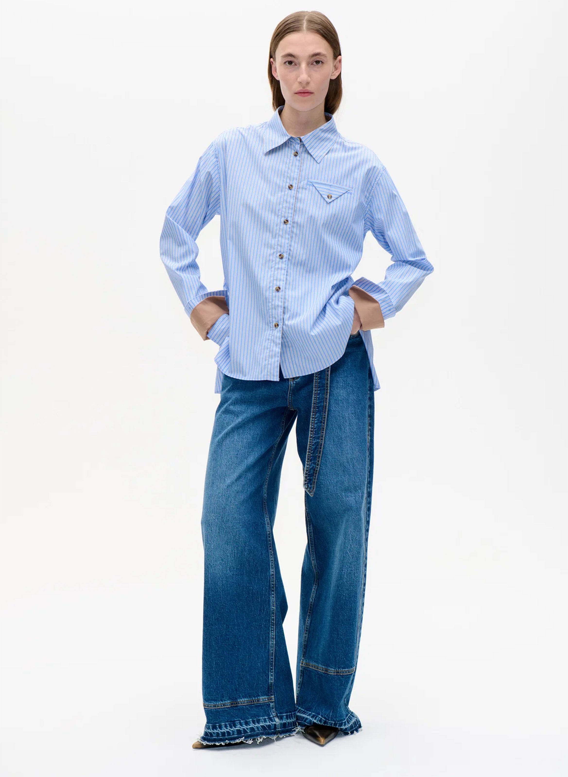 Striped oversize organic cotton shirt with classic collar BAUM UND PFERDGARTEN Blue