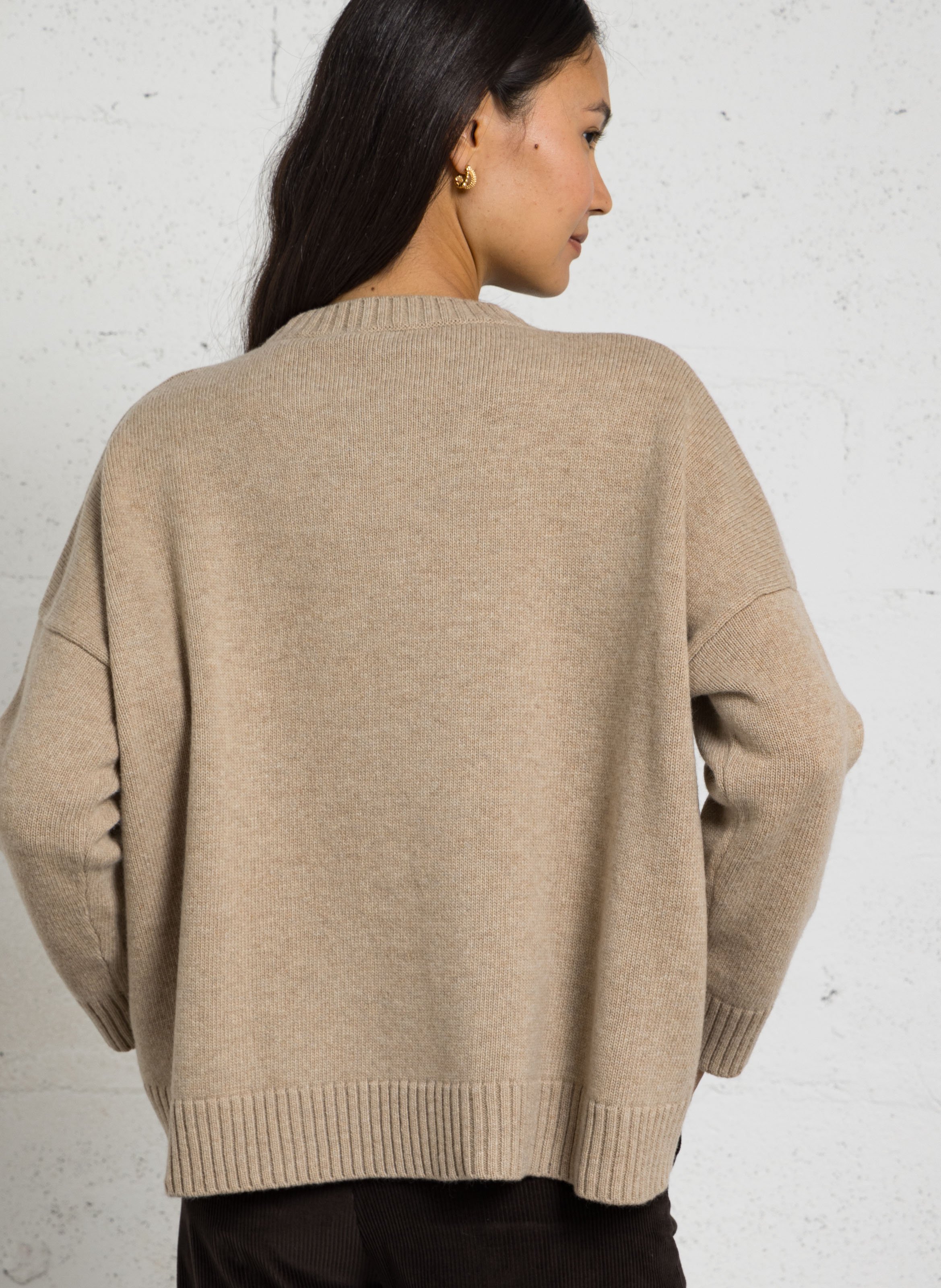 Pull oversize col rond jacquard en laine MAX MARA WEEK END Beige