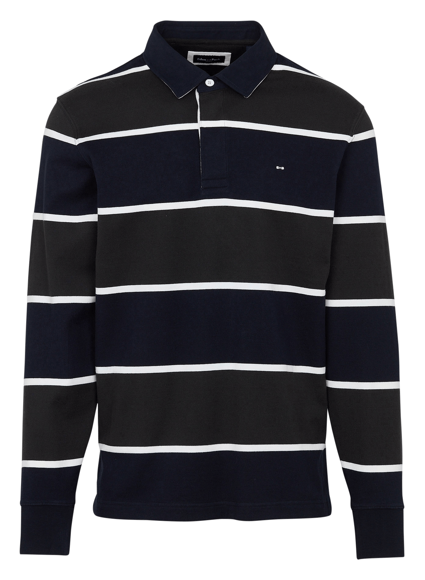 Straight-cut long-sleeved striped cotton polo shirt EDEN PARK Khaki