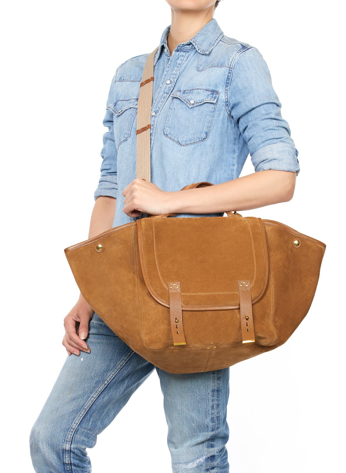 Suede-effect leather tote bag JEROME DREYFUSS Brown