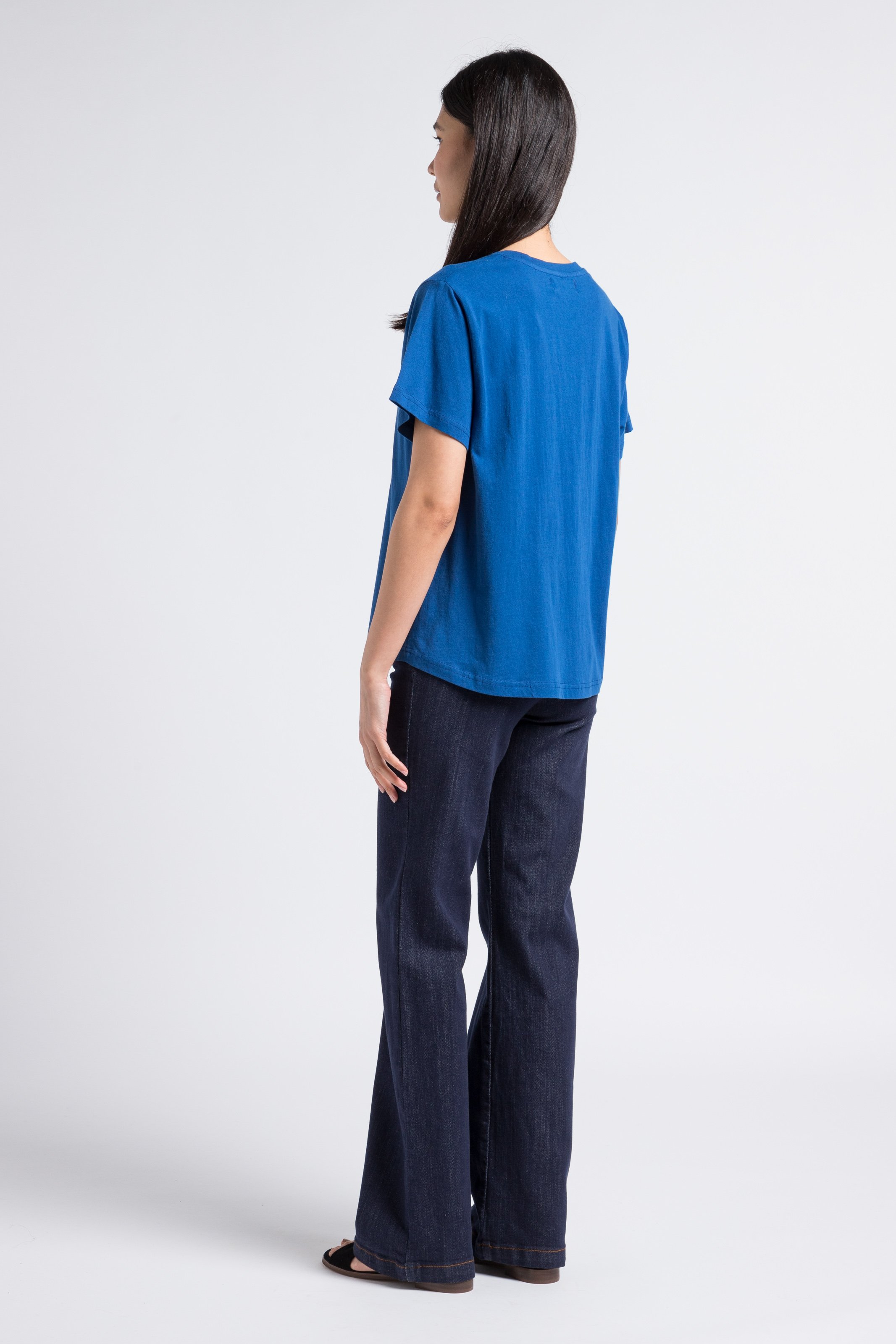 High-rise straight cotton-blend buttoned jeans Blue