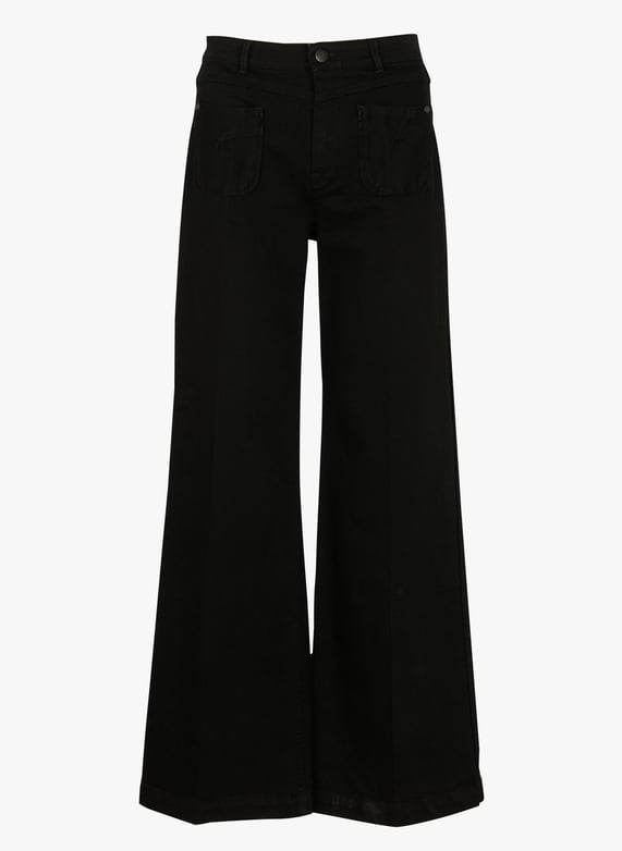 Wide leg cotton stretch jeans Black One step Women Place des